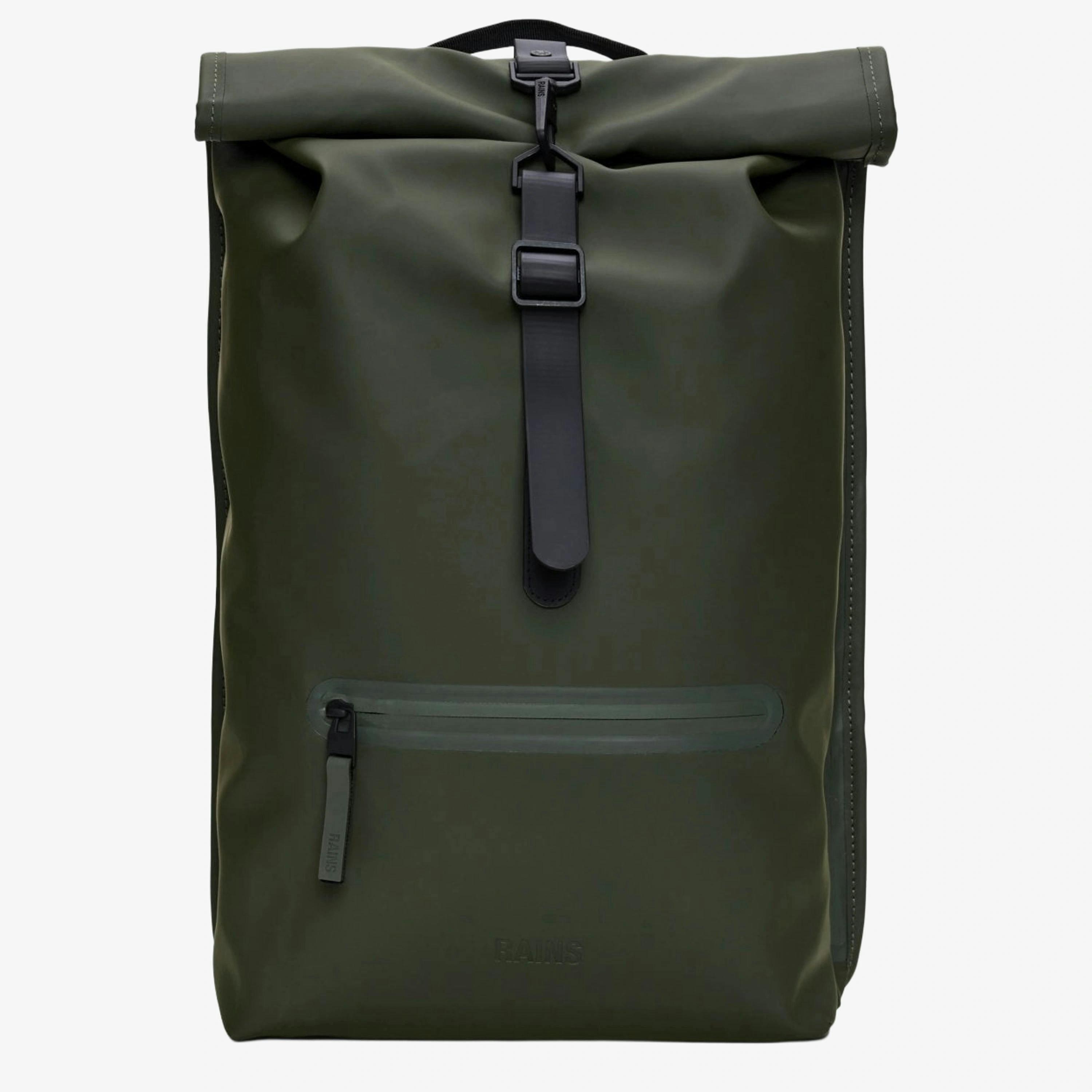Rains Rolltop Backpack  in Green , view 1 of 2