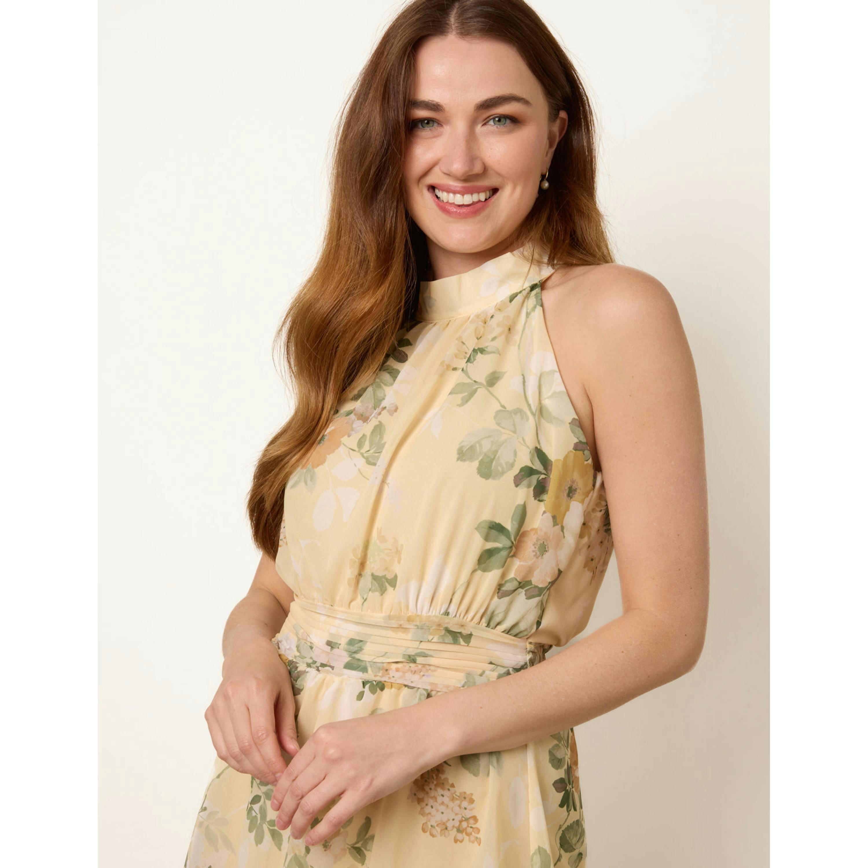 Blue Vanilla High Neck Tiered Mini Occasion Dress  in Yellow , view 3 of 6