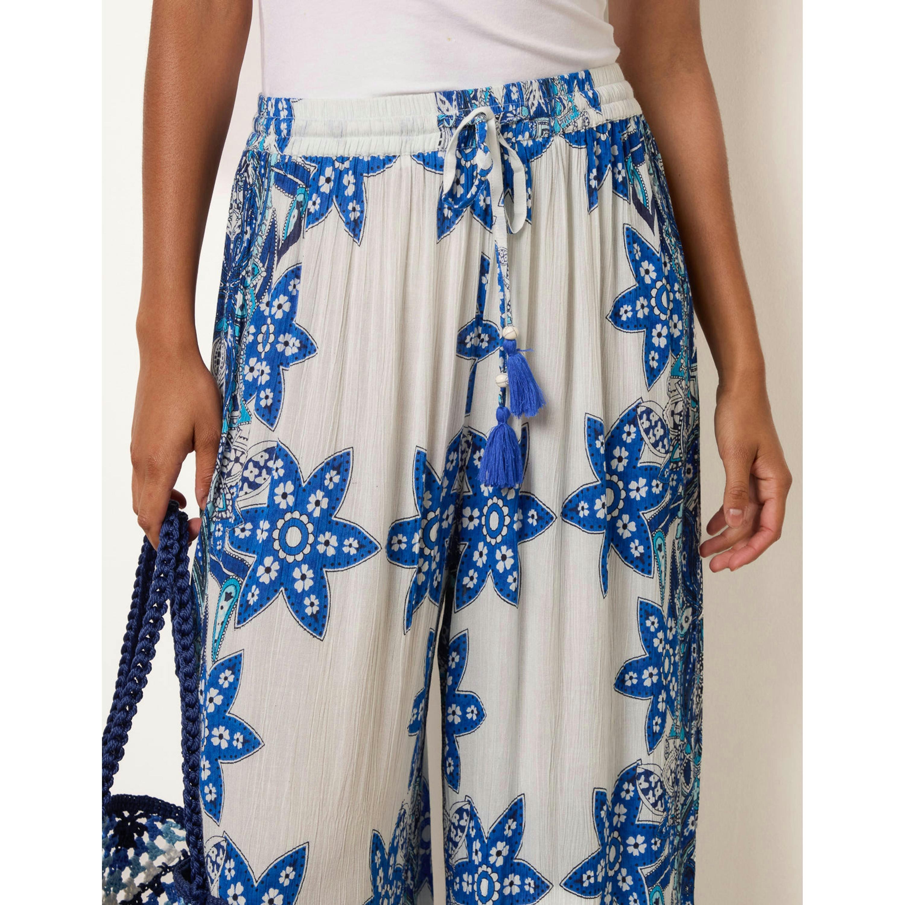 Blue Vanilla Paisley Floral Wide Leg Printed Trousers  in Blue , view 3 of 4