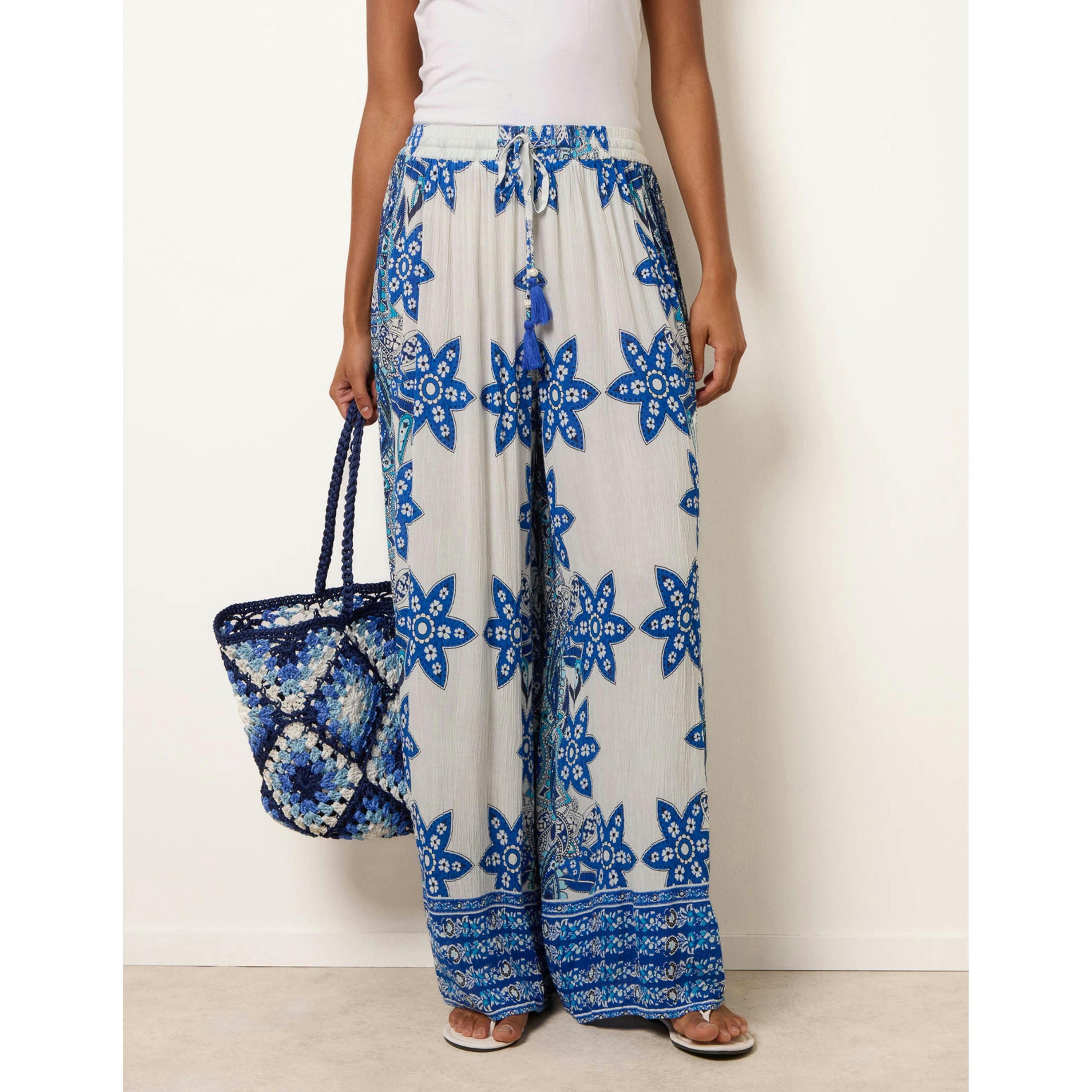 Blue Vanilla Paisley Floral Wide Leg Printed Trousers  in Blue , view 4 of 4