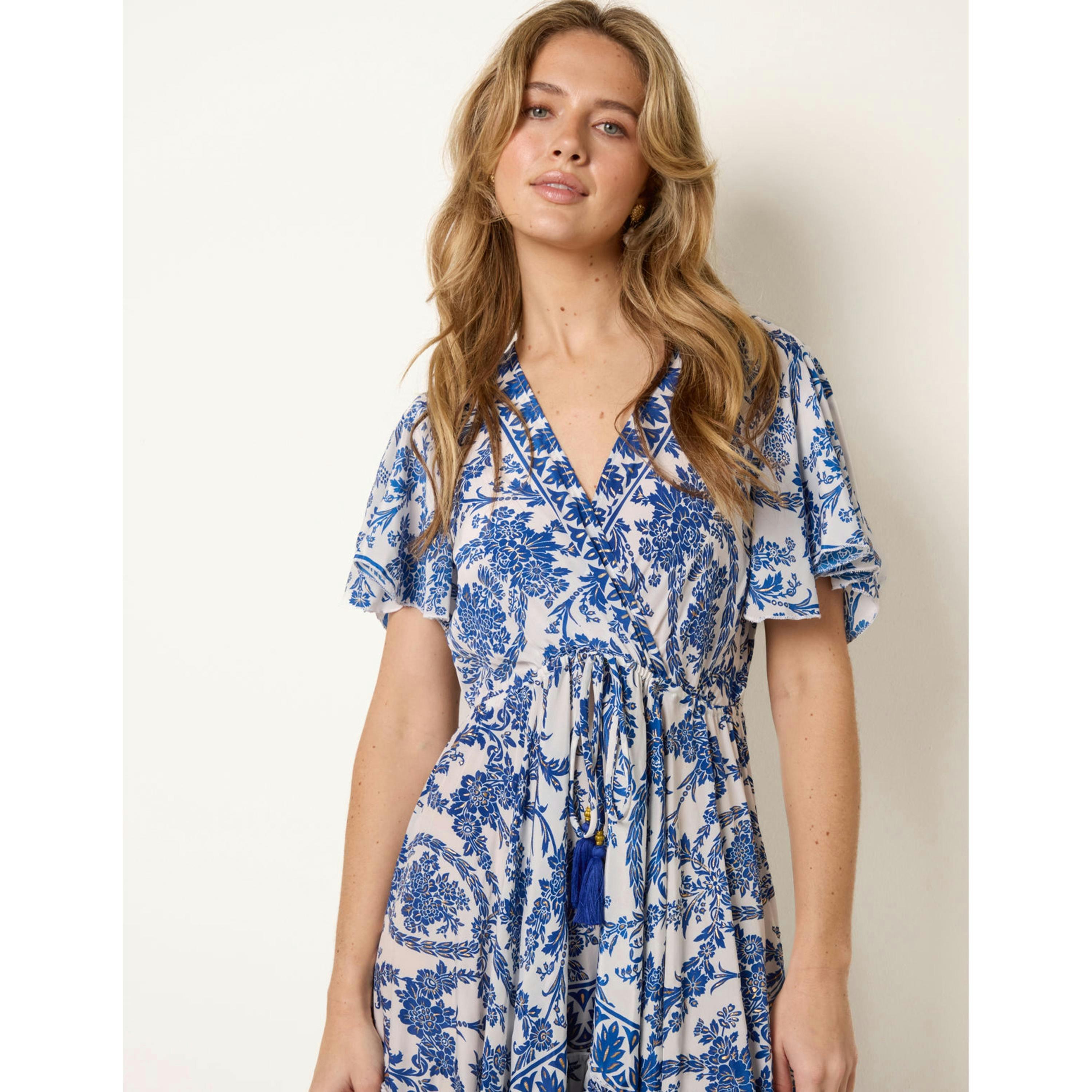 Blue Vanilla Asymmetric Hem Wrap Dress  in Navy , view 3 of 4