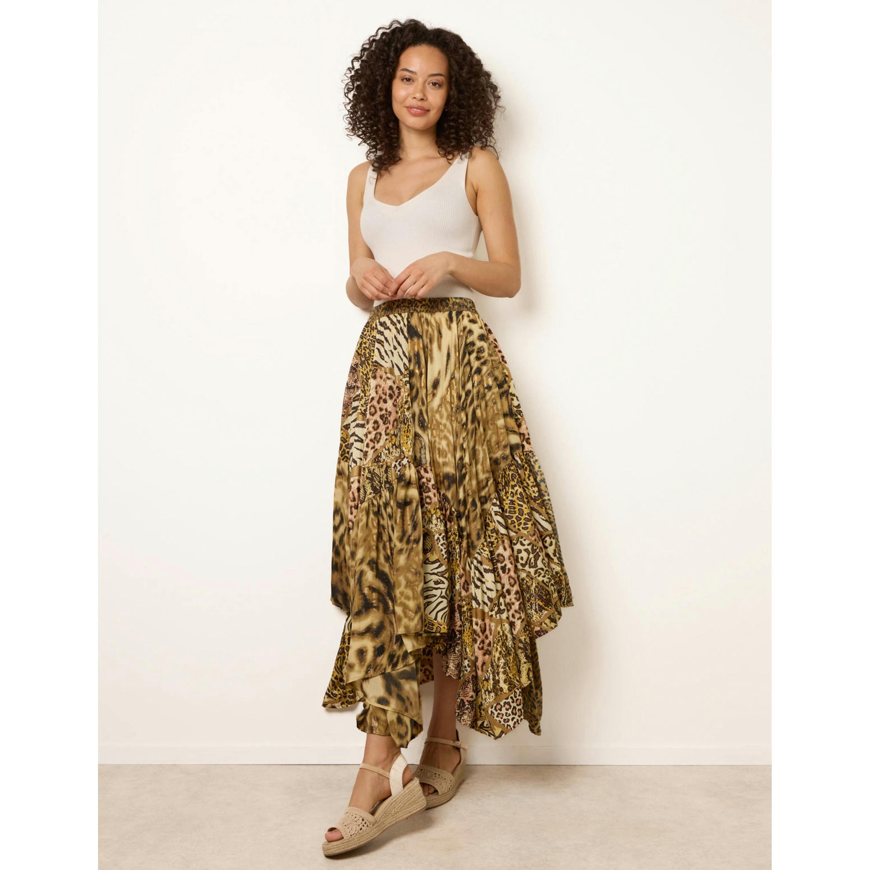 Blue Vanilla Animal Asymmetric Midi Skirt  in Brown , view 1 of 4