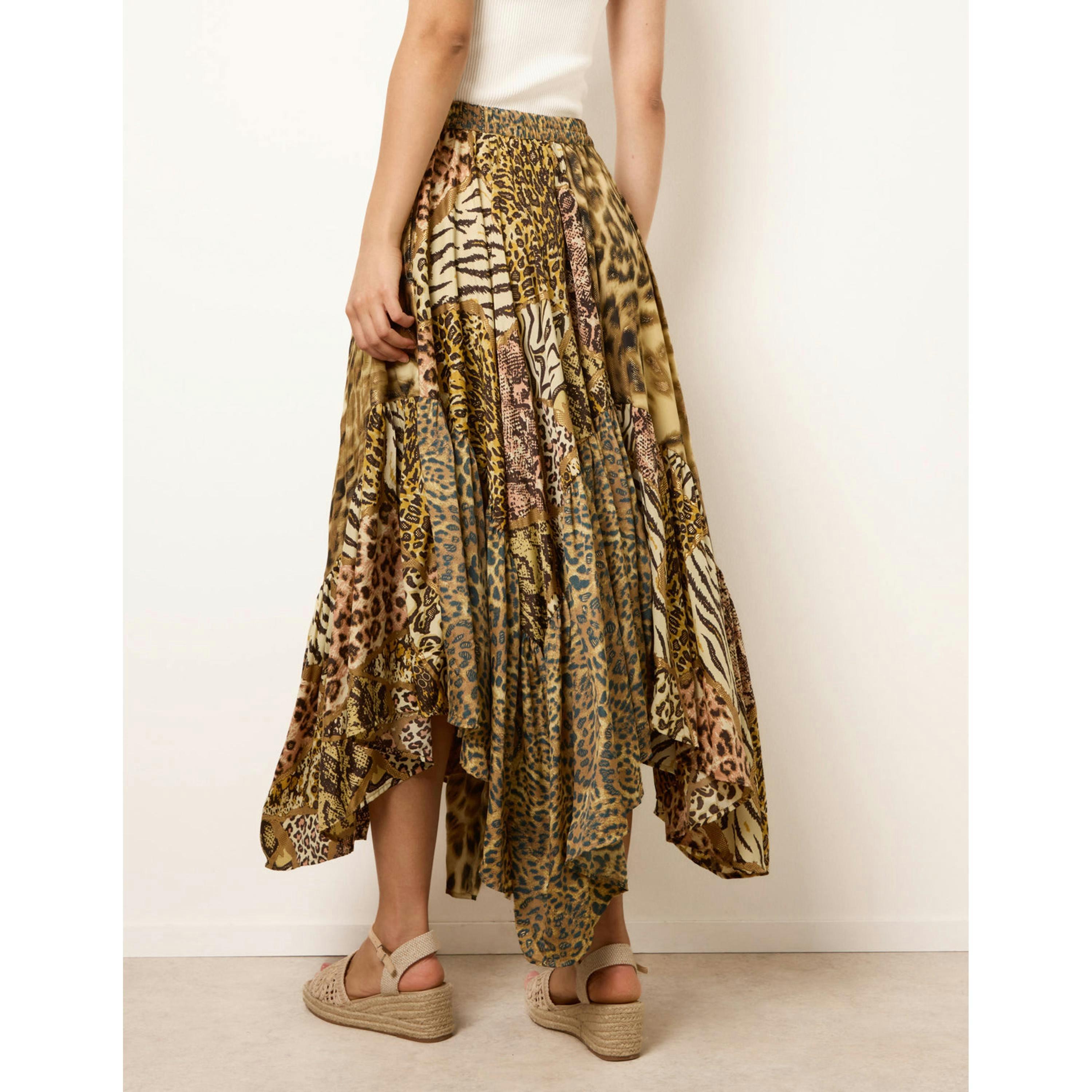 Blue Vanilla Animal Asymmetric Midi Skirt  in Brown , view 2 of 4
