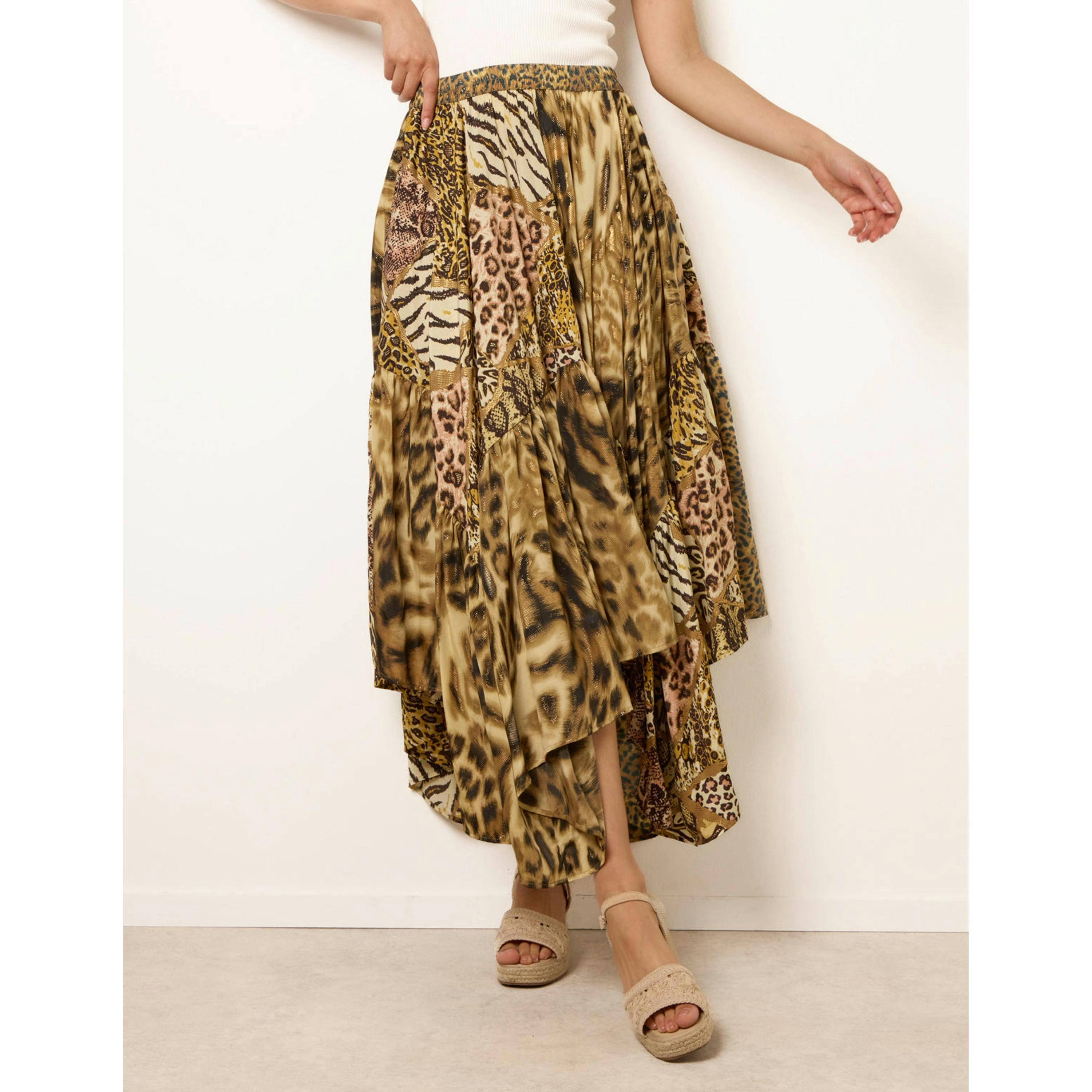 Blue Vanilla Animal Asymmetric Midi Skirt  in Brown , view 3 of 4