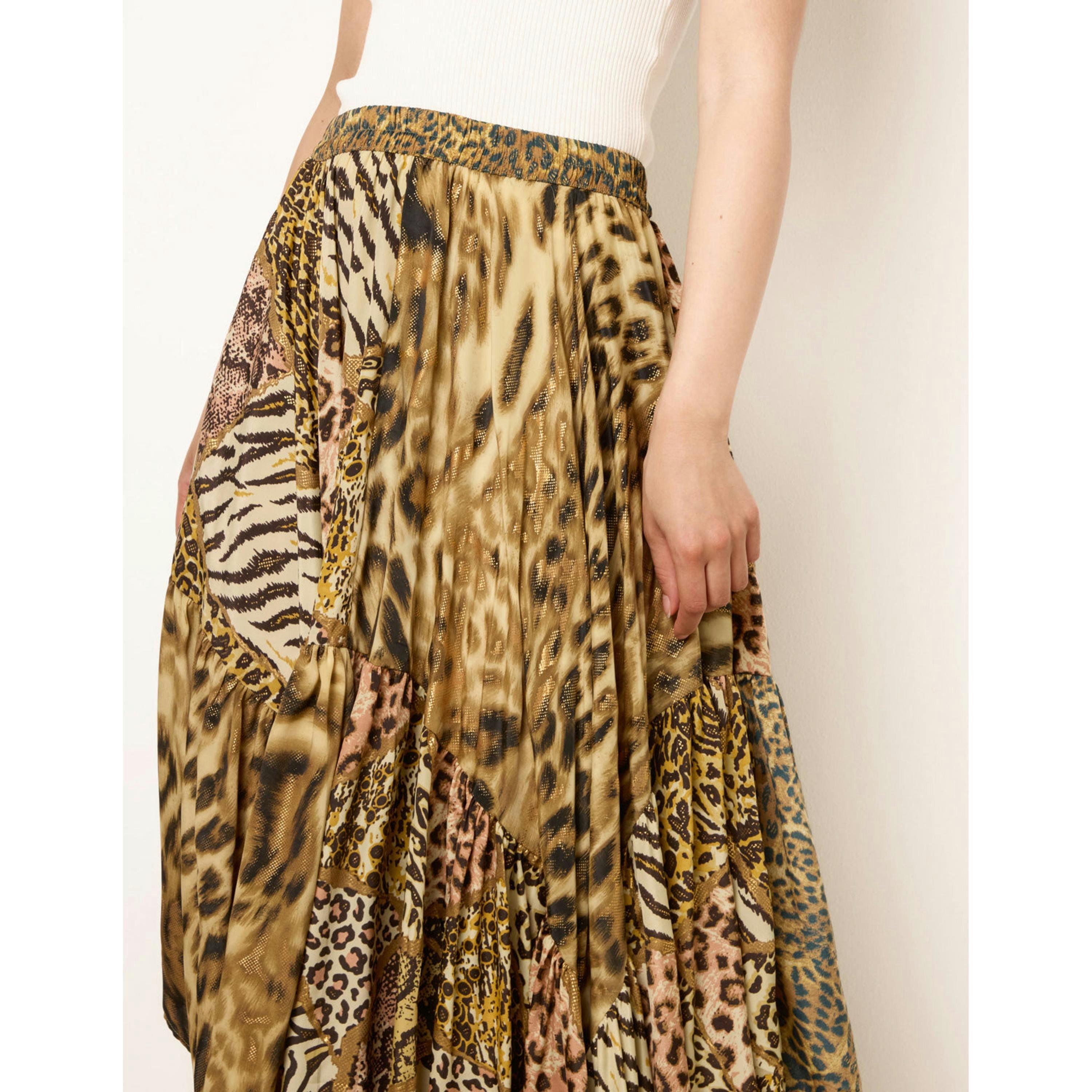 Blue Vanilla Animal Asymmetric Midi Skirt  in Brown , view 4 of 4