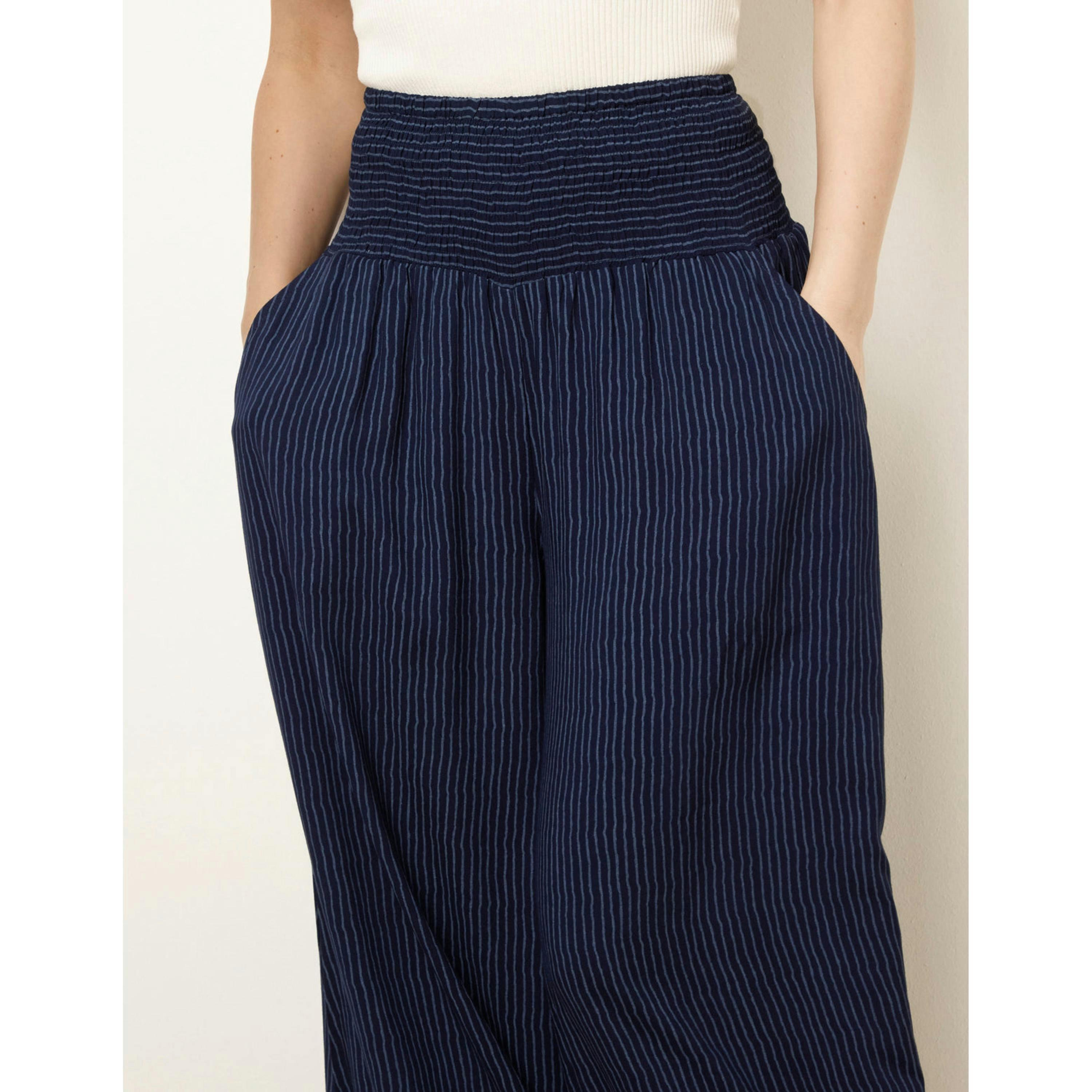 Blue Vanilla Wide Leg Shirred Waist Wavy Trousers  in Navy , view 2 of 4