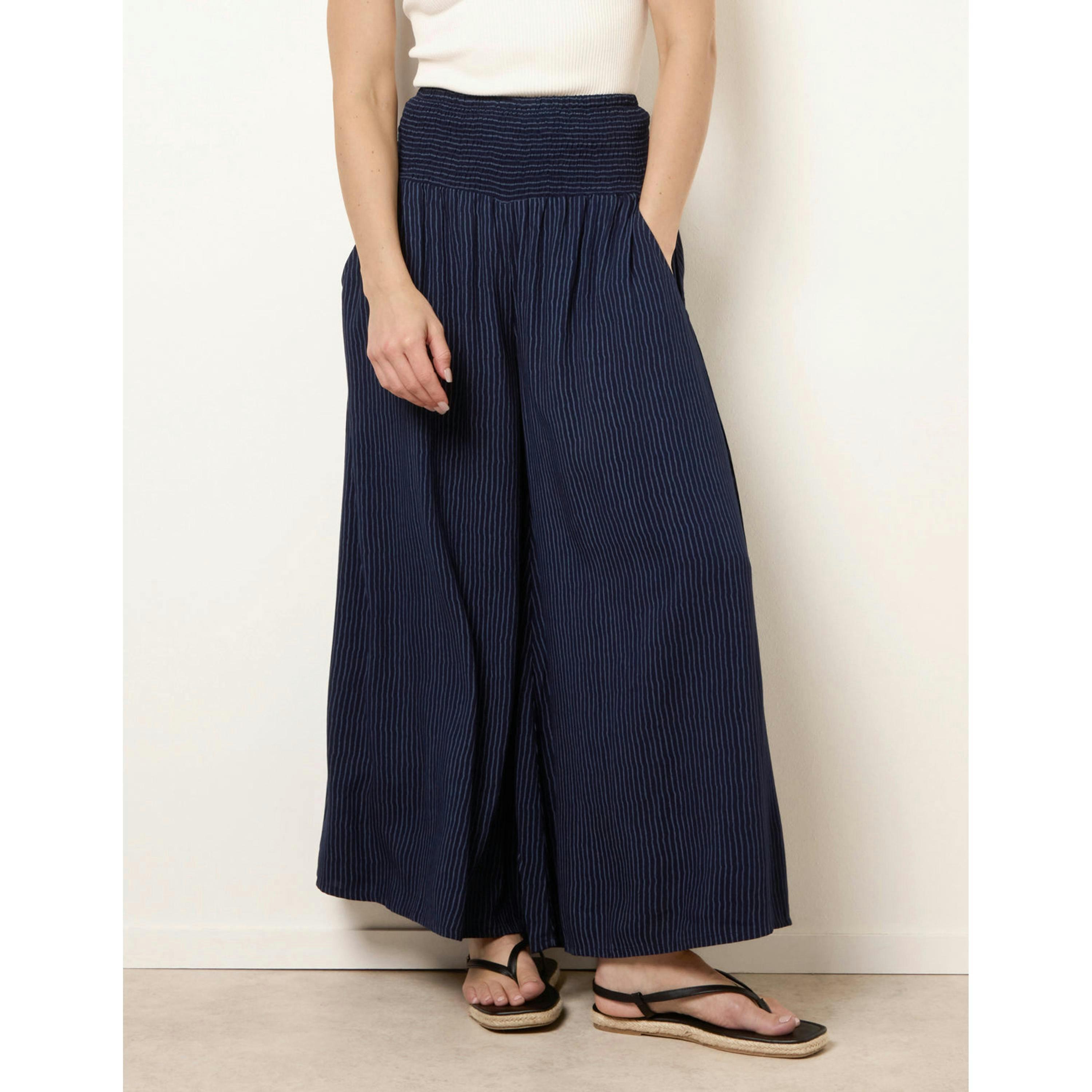 Blue Vanilla Wide Leg Shirred Waist Wavy Trousers  in Navy , view 4 of 4