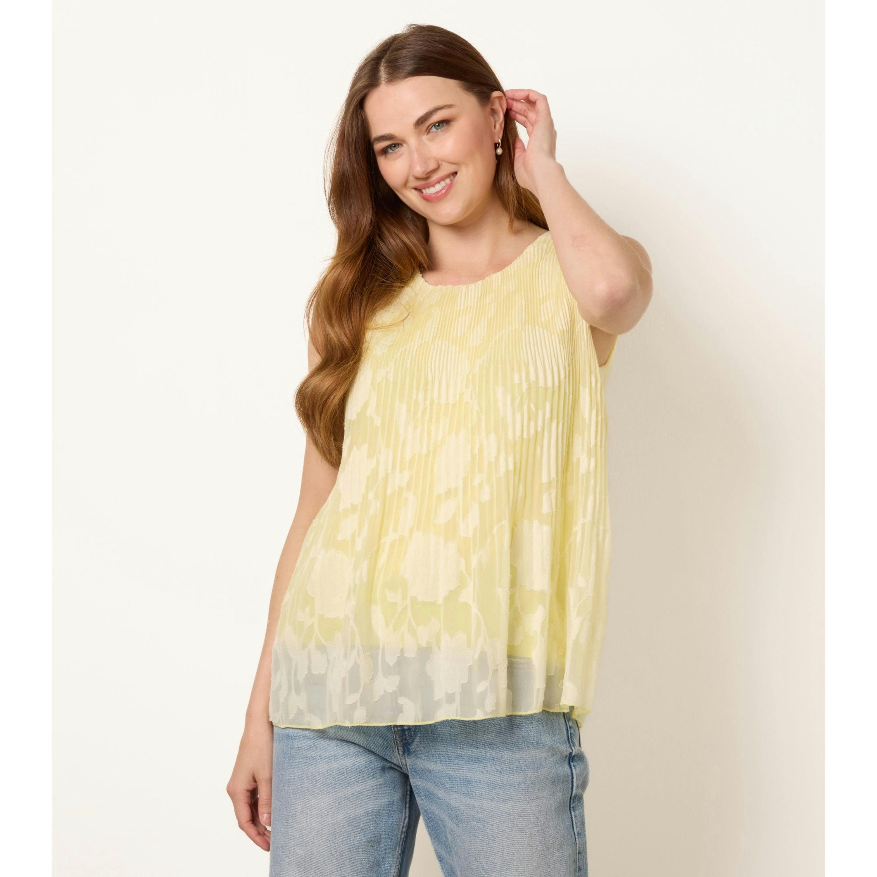 Blue Vanilla Sleeveless Lace Pleated Top  in Yellow , view 1 of 4