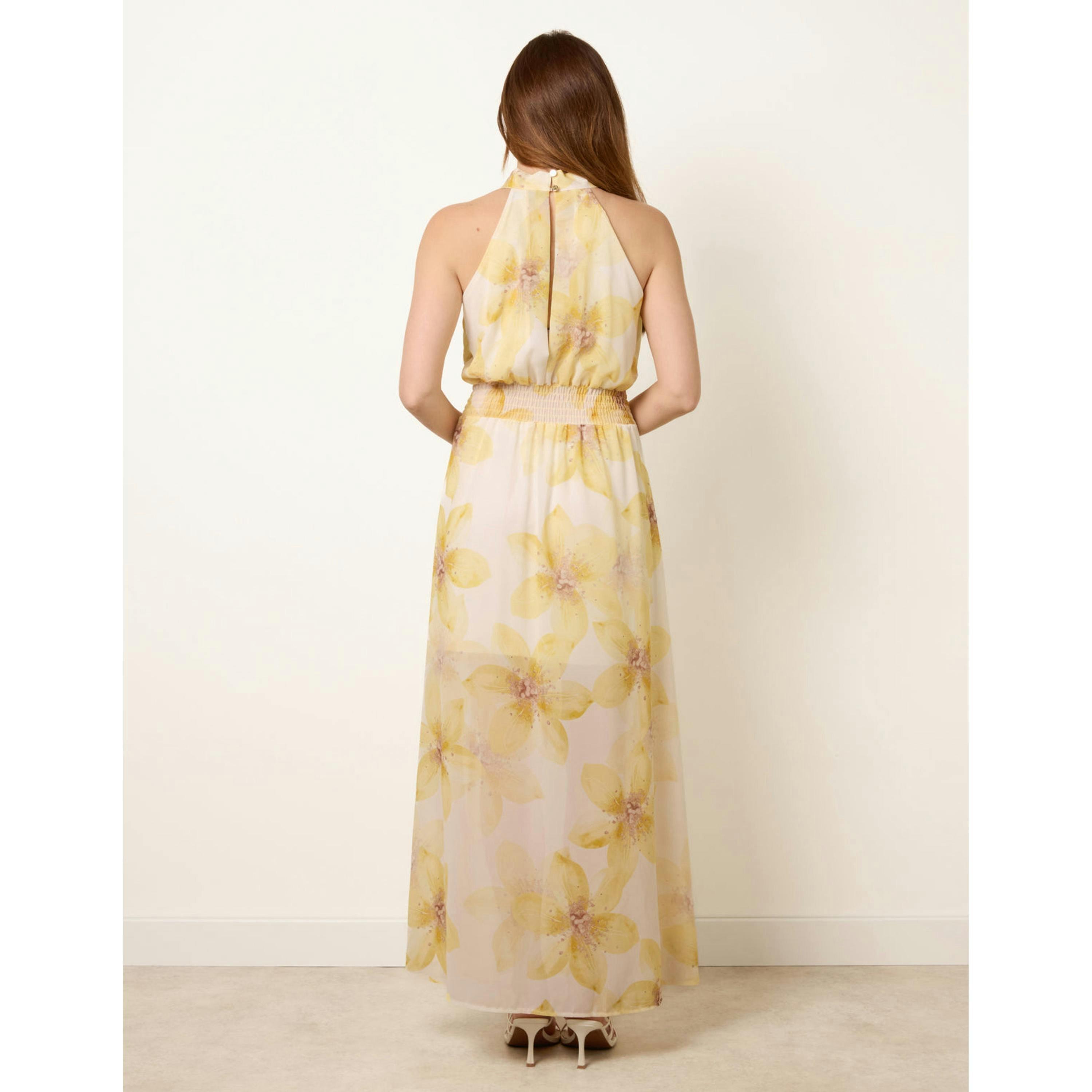 Blue Vanilla Floral Print Halter Neck Occasion Dress  in Yellow , view 2 of 4