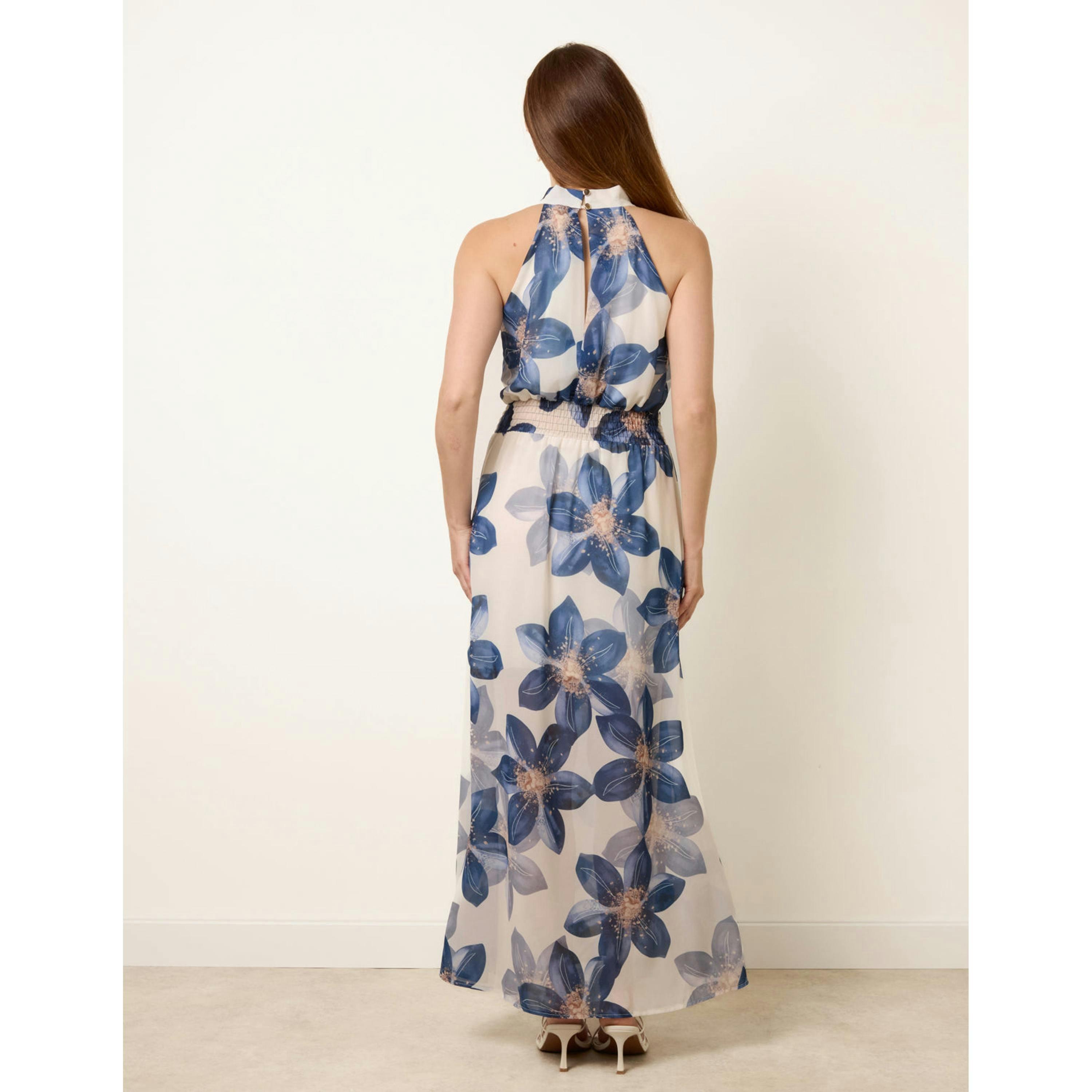 Blue Vanilla Floral Print Halter Neck Occasion Dress  in Navy , view 2 of 4