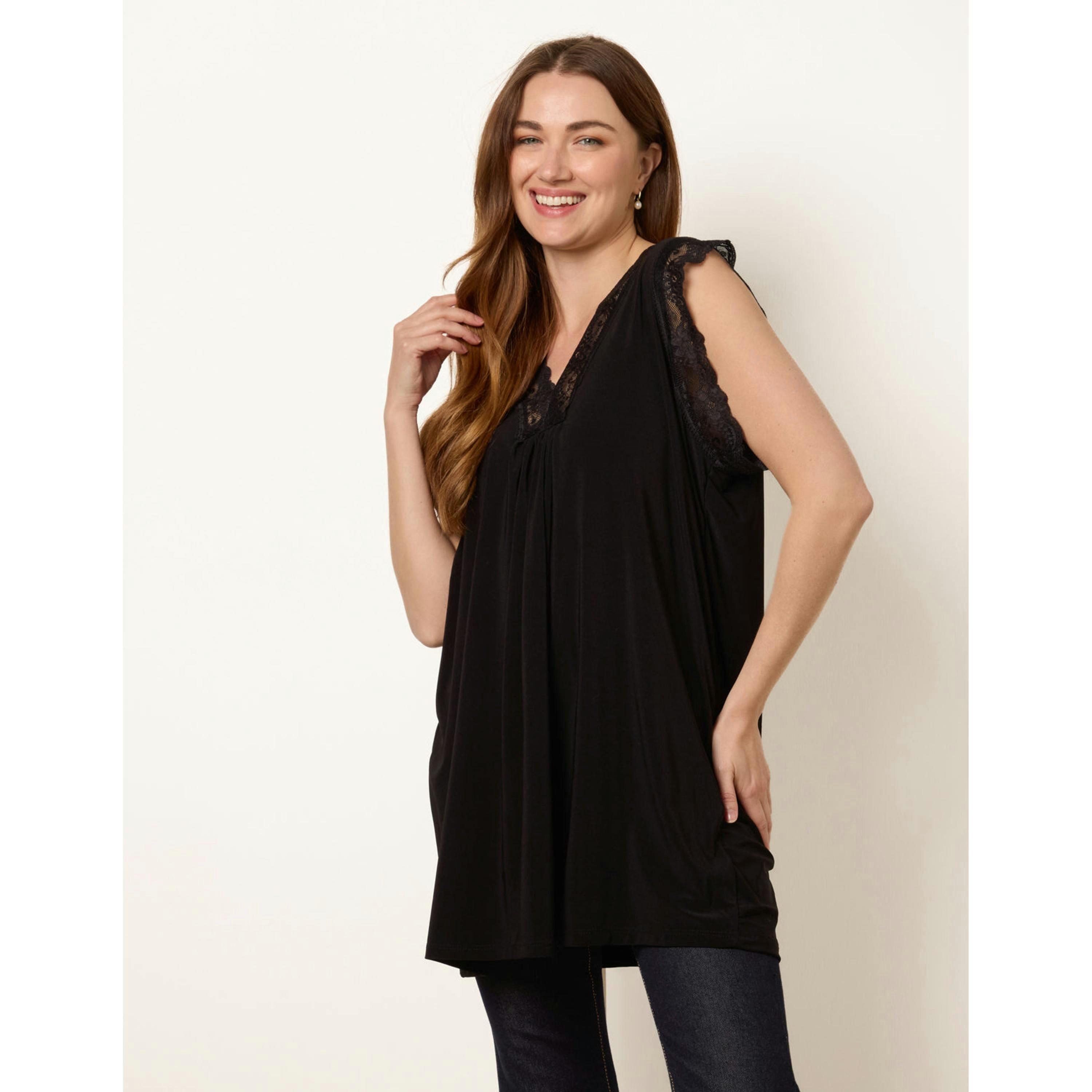 Blue Vanilla V Lace Trim Top  in Black , view 1 of 4