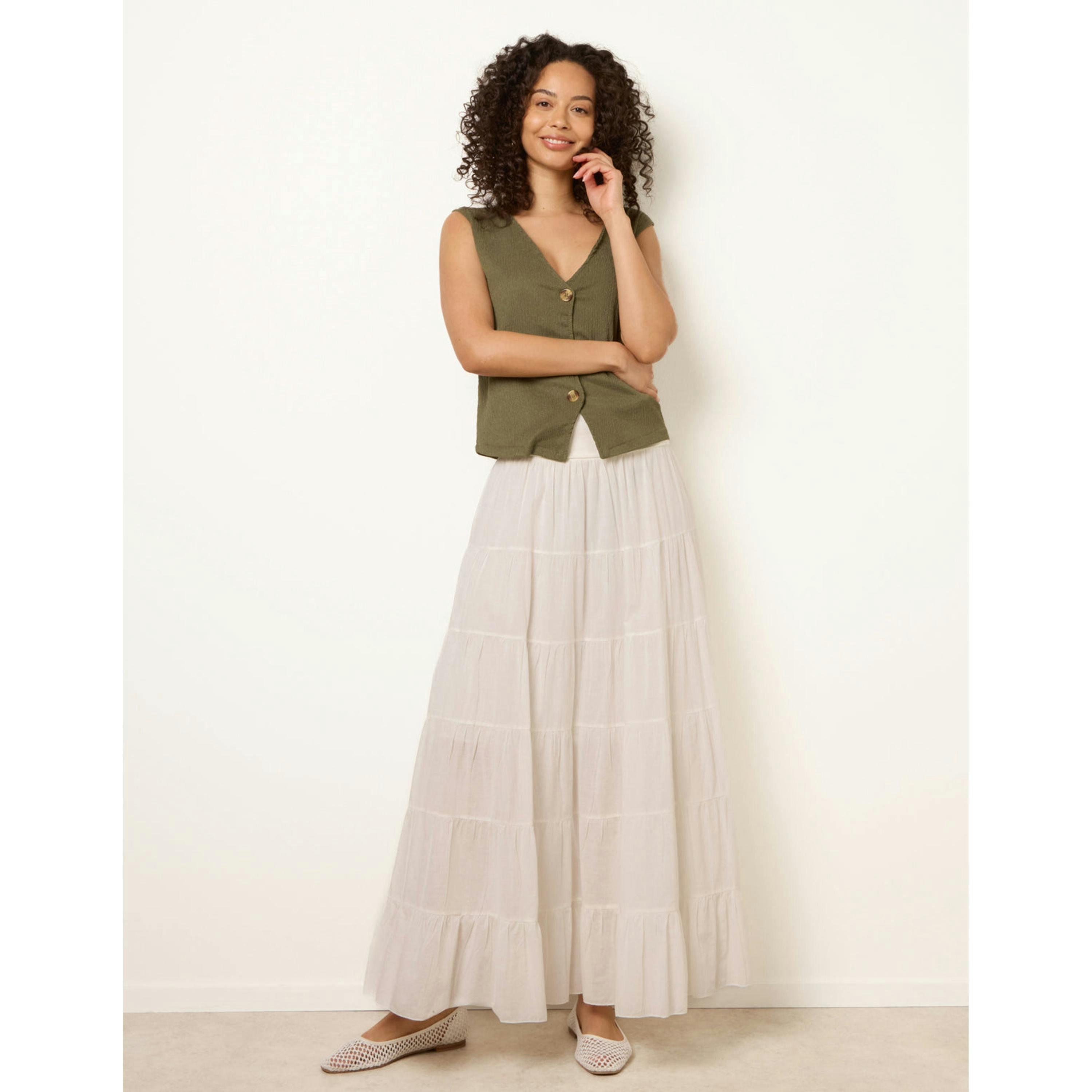 Blue Vanilla Jersey Band Tiered Skirt  in Ivory , view 1 of 4