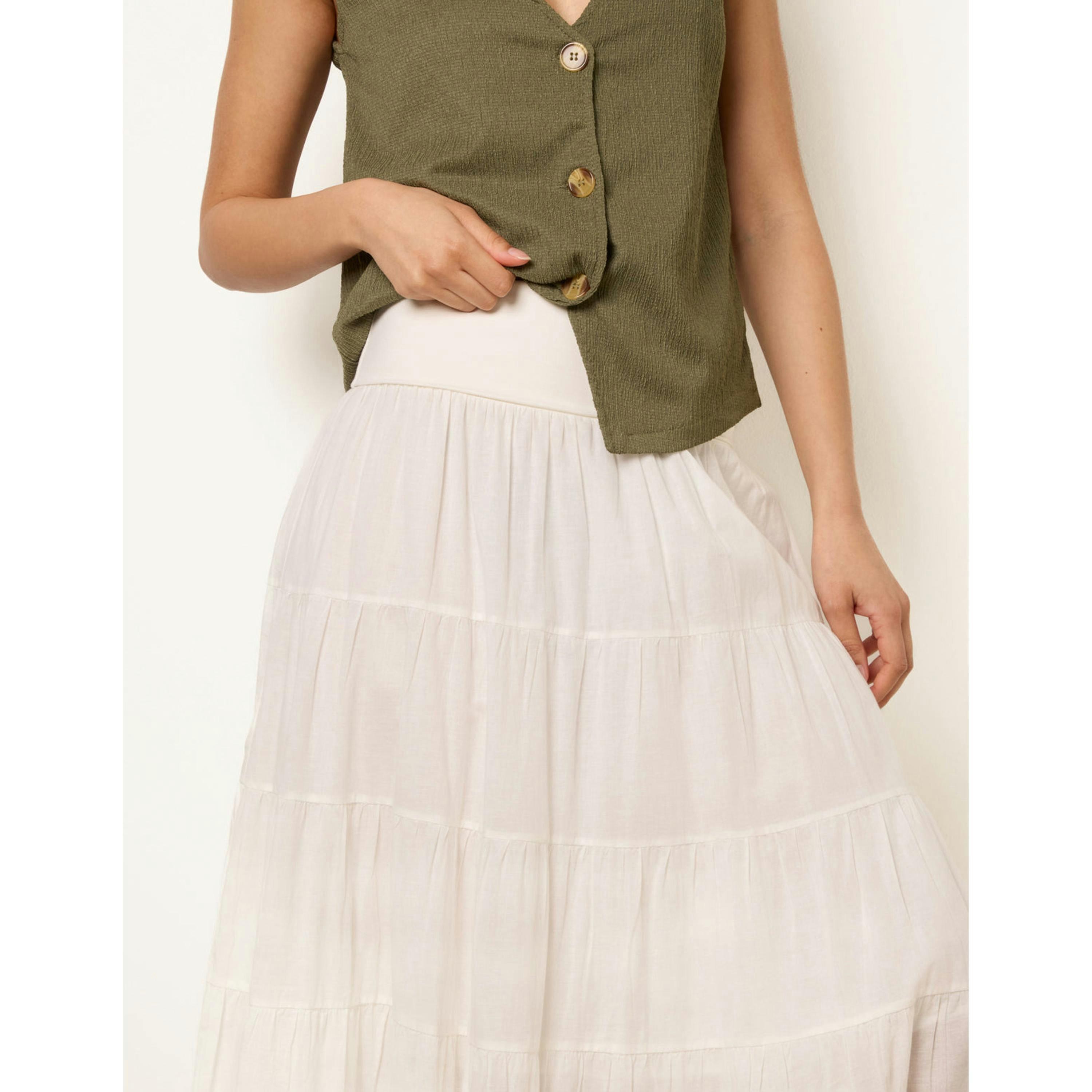 Blue Vanilla Jersey Band Tiered Skirt  in Ivory , view 3 of 4