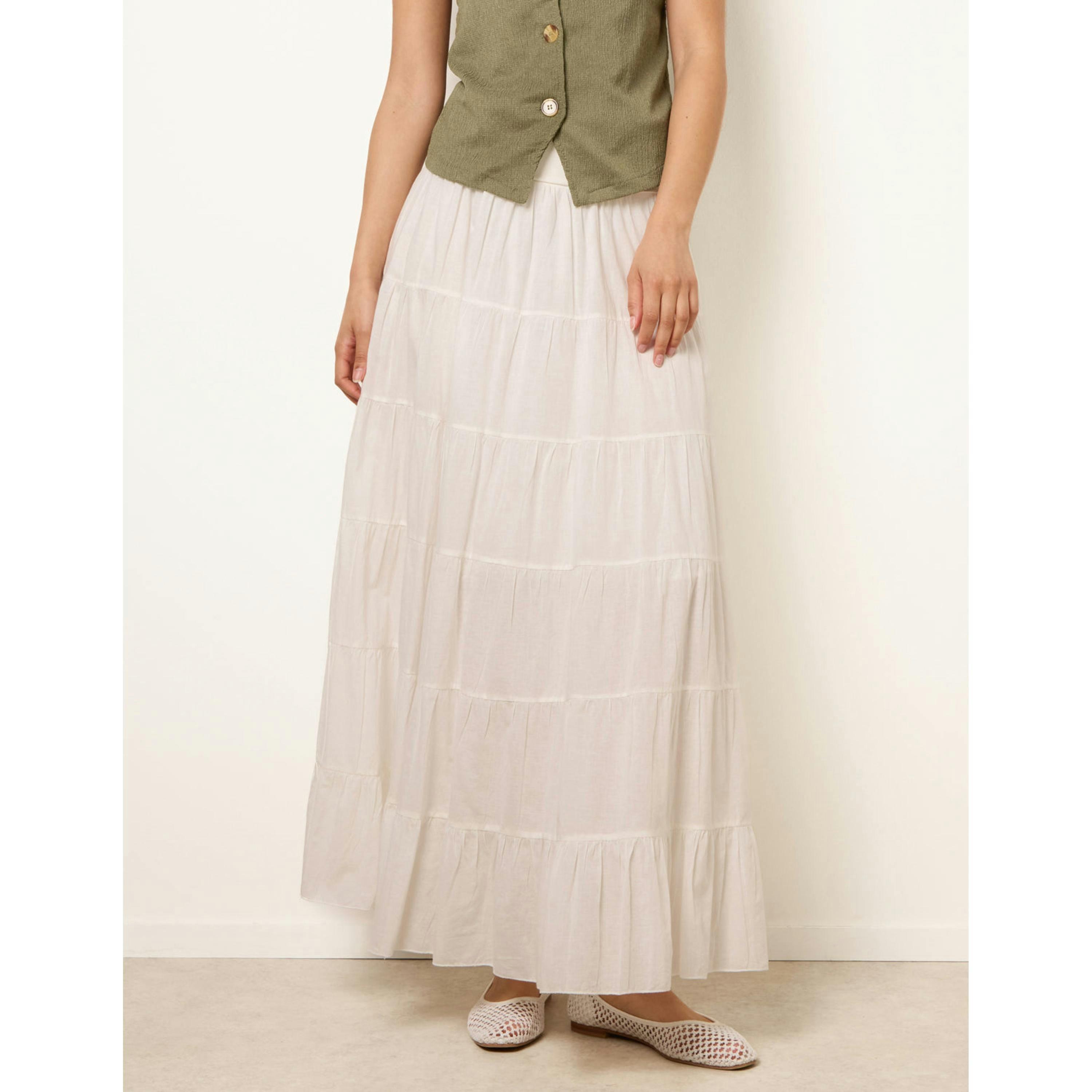 Blue Vanilla Jersey Band Tiered Skirt  in Ivory , view 4 of 4