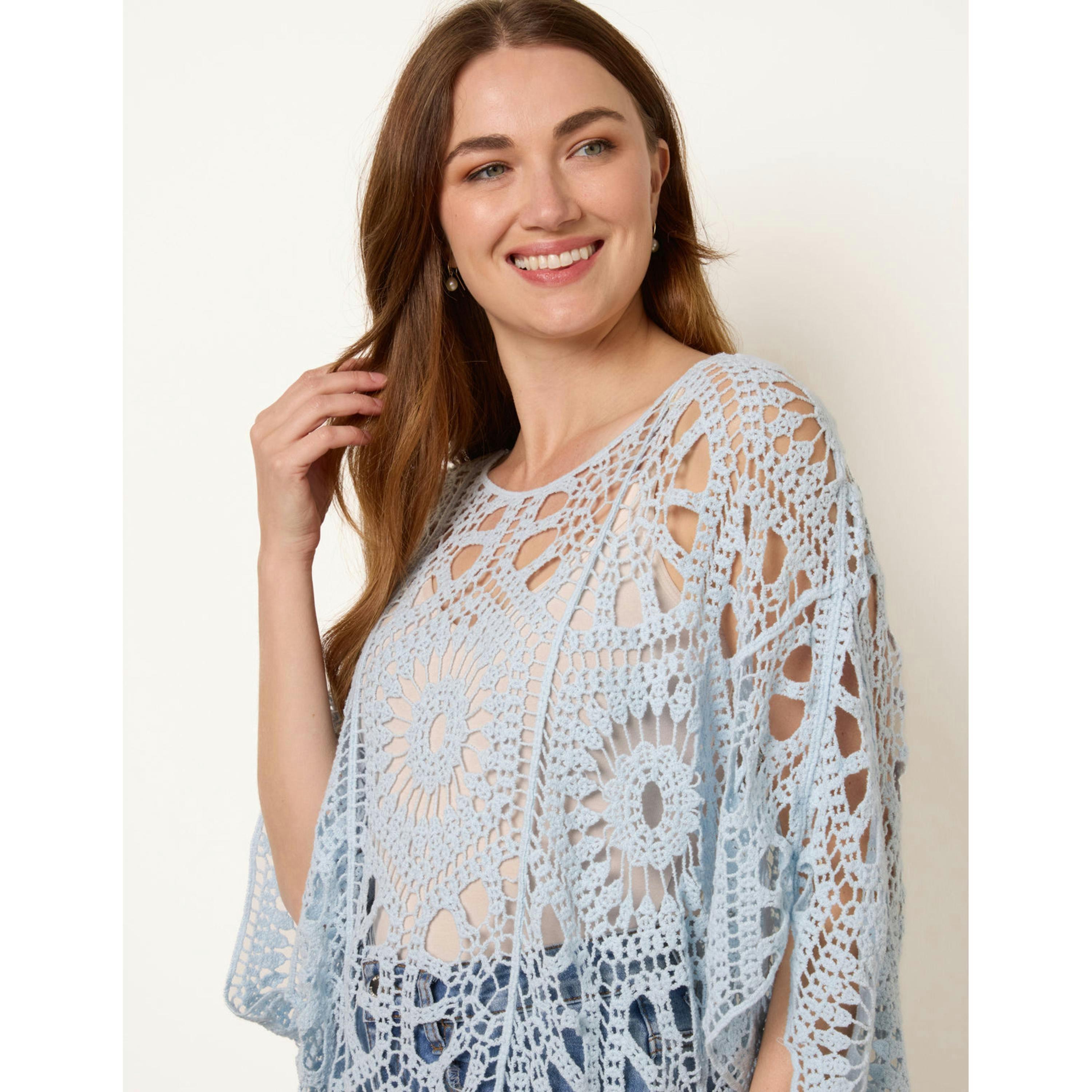 Blue Vanilla Crochet Detailed Kimono Top  in Blue , view 1 of 4