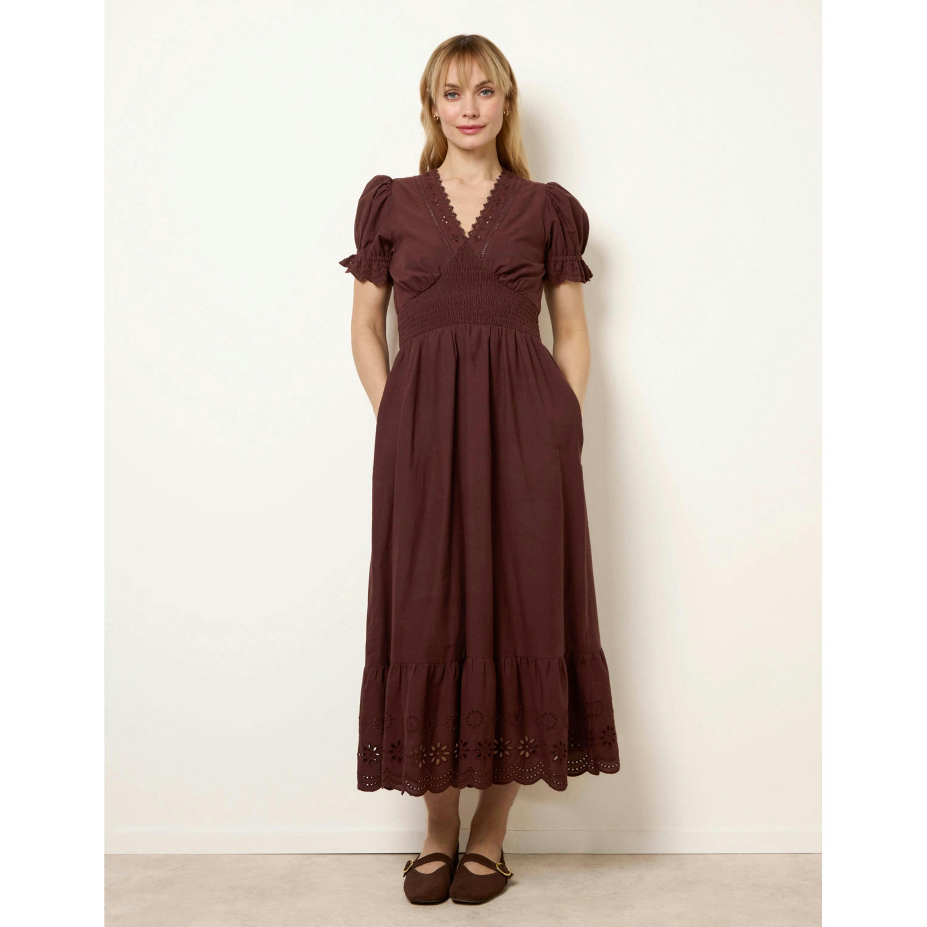 Blue Vanilla Embroidery Detail V-Neck Maxi Dress  in Brown , view 1 of 4