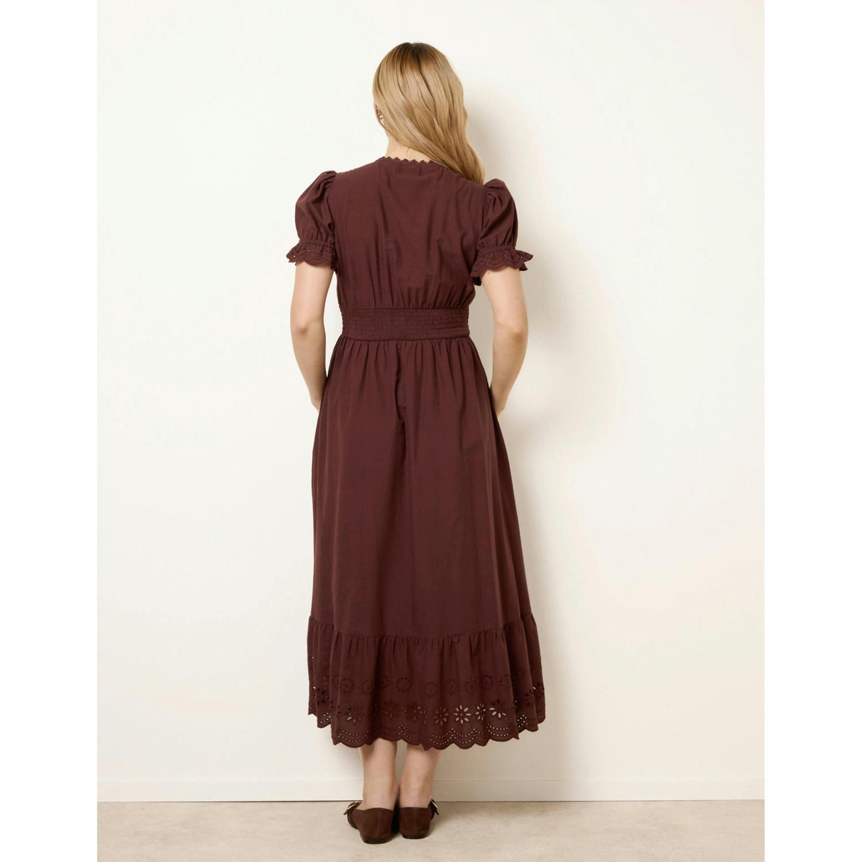 Blue Vanilla Embroidery Detail V-Neck Maxi Dress  in Brown , view 2 of 4