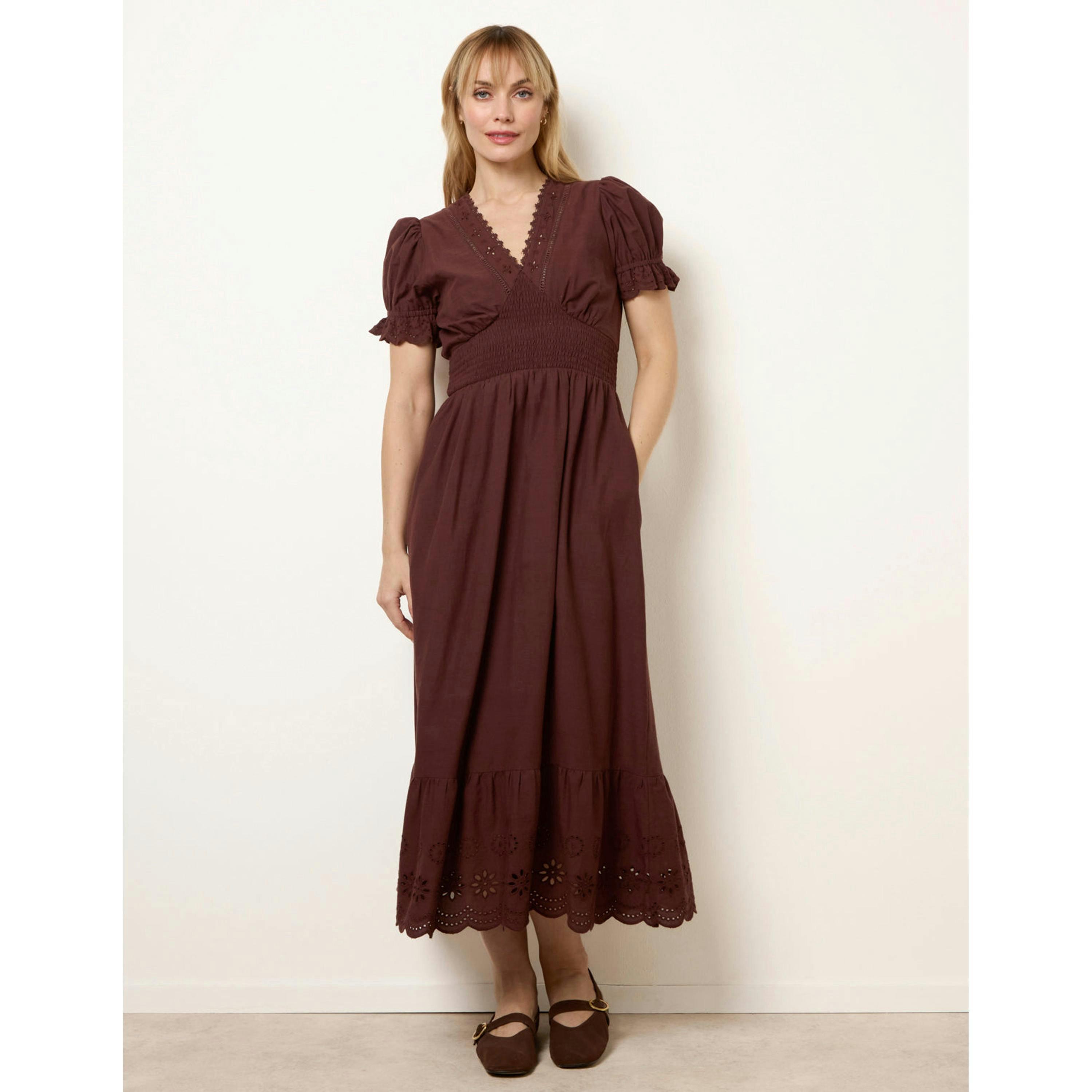 Blue Vanilla Embroidery Detail V-Neck Maxi Dress  in Brown , view 4 of 4