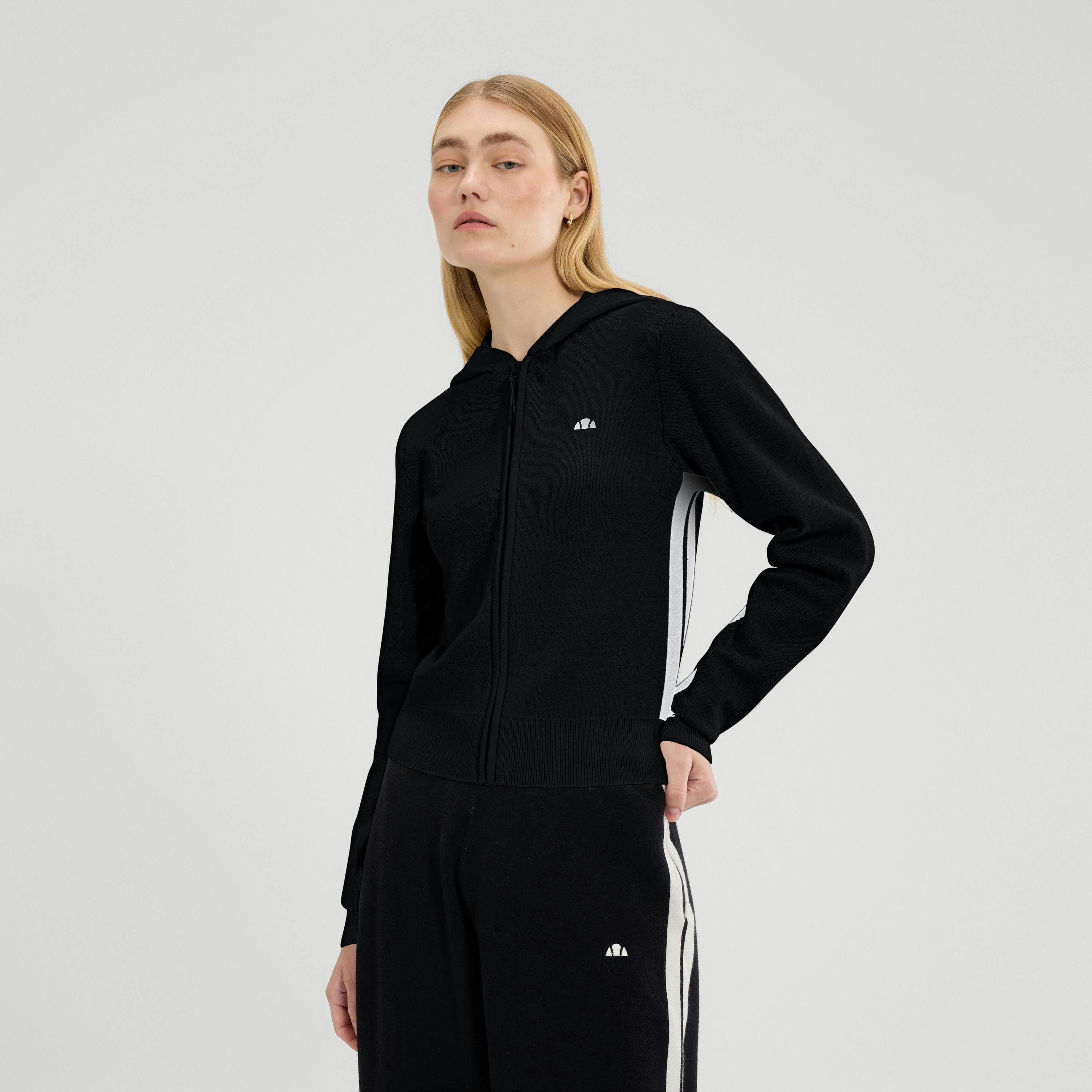 Laneisa Knitted FZ Hoodie - Black , view 1 of 4