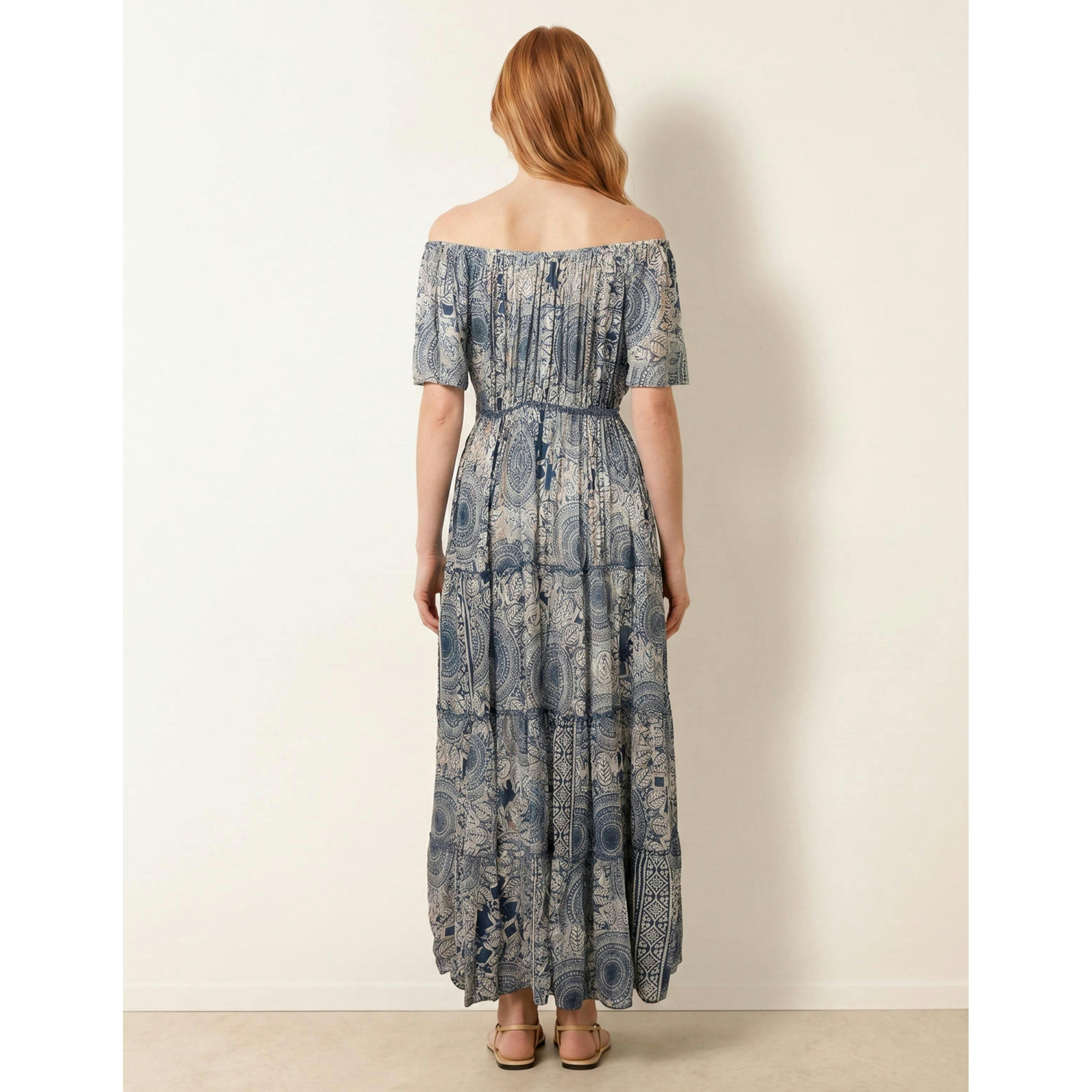 Blue Vanilla Tie Front Bardot Maxi Dress  in Navy , view 2 of 4