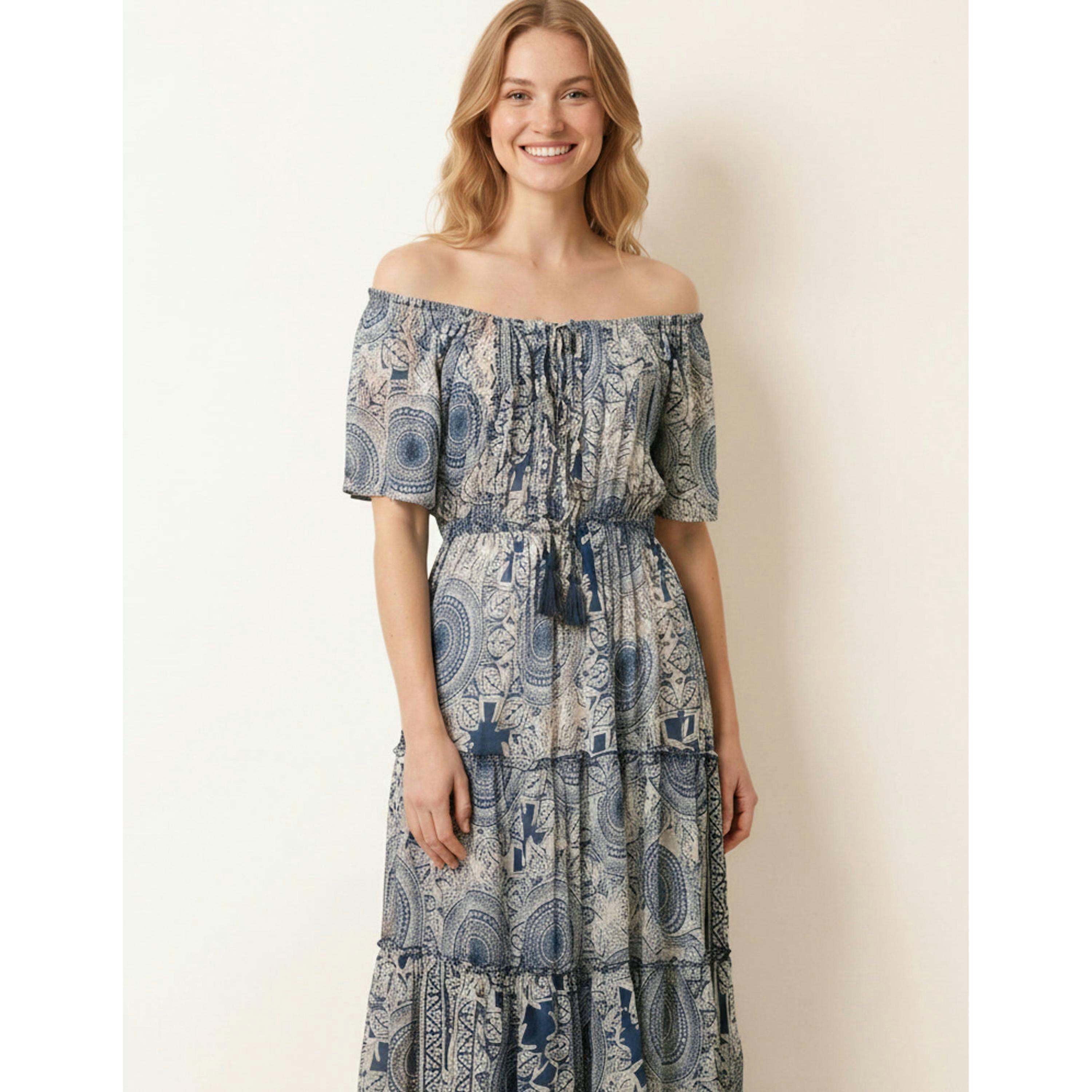 Blue Vanilla Tie Front Bardot Maxi Dress  in Navy , view 4 of 4