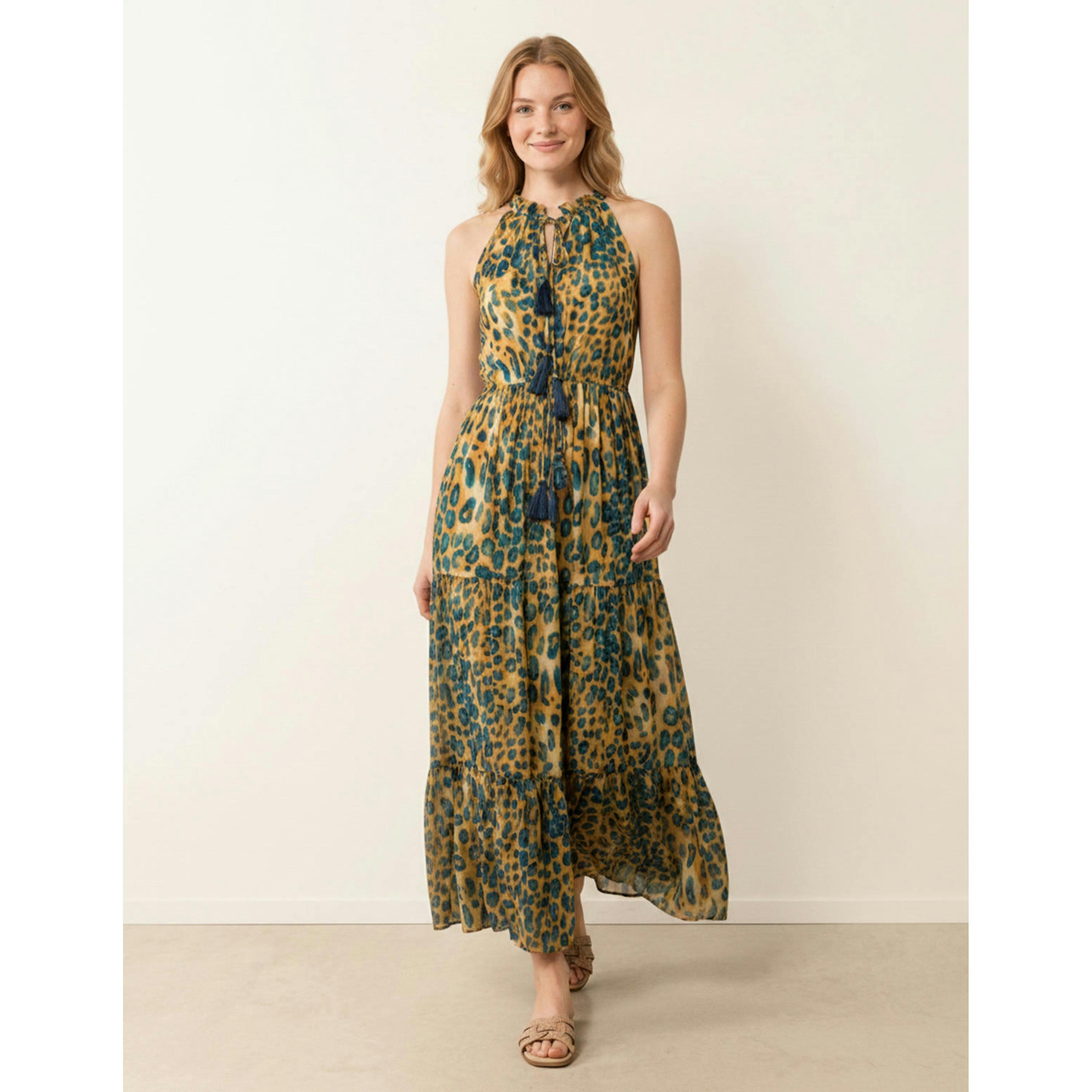 Blue Vanilla Diamante Tiered Tie Front Dress  in Brown , view 1 of 4