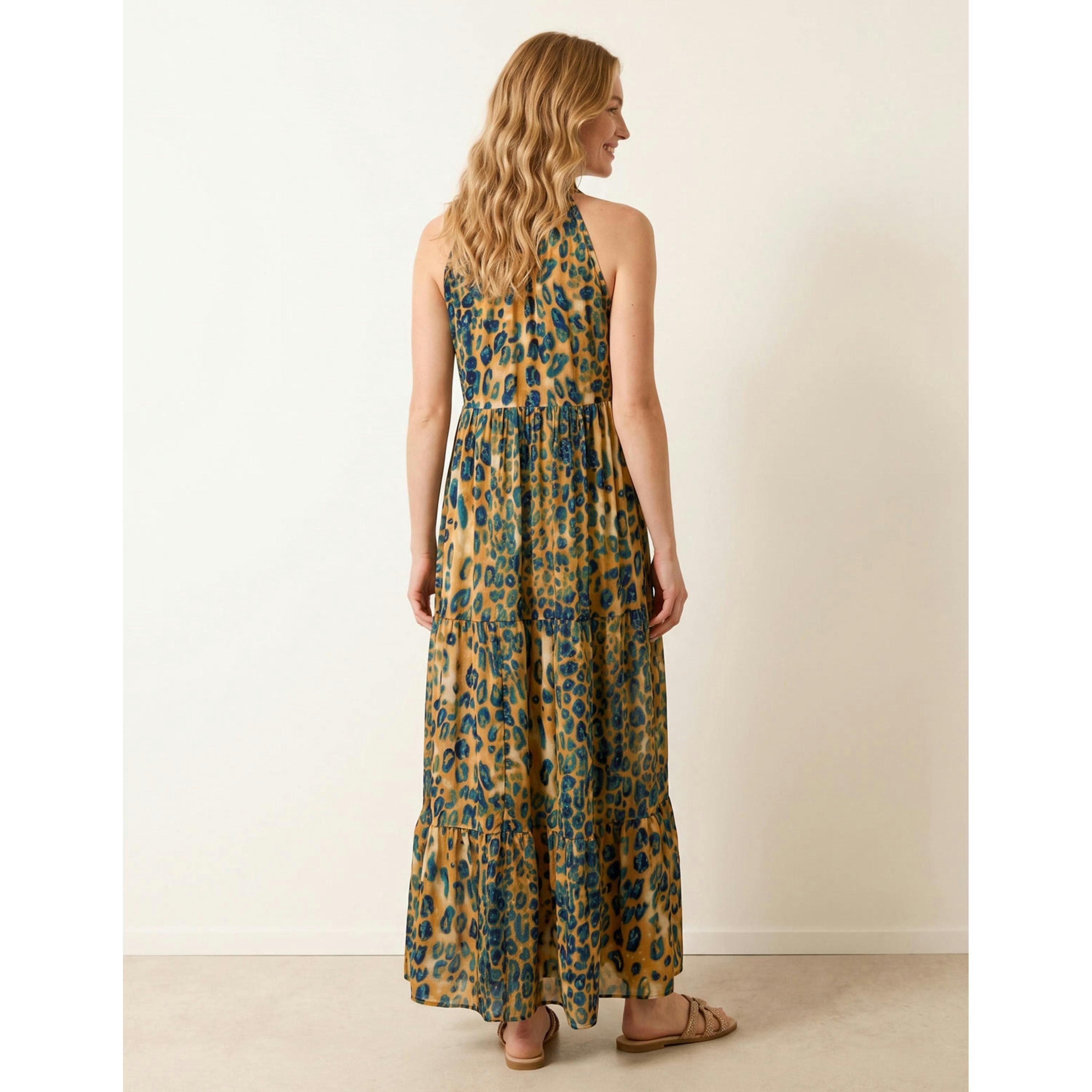 Blue Vanilla Diamante Tiered Tie Front Dress  in Brown , view 2 of 4