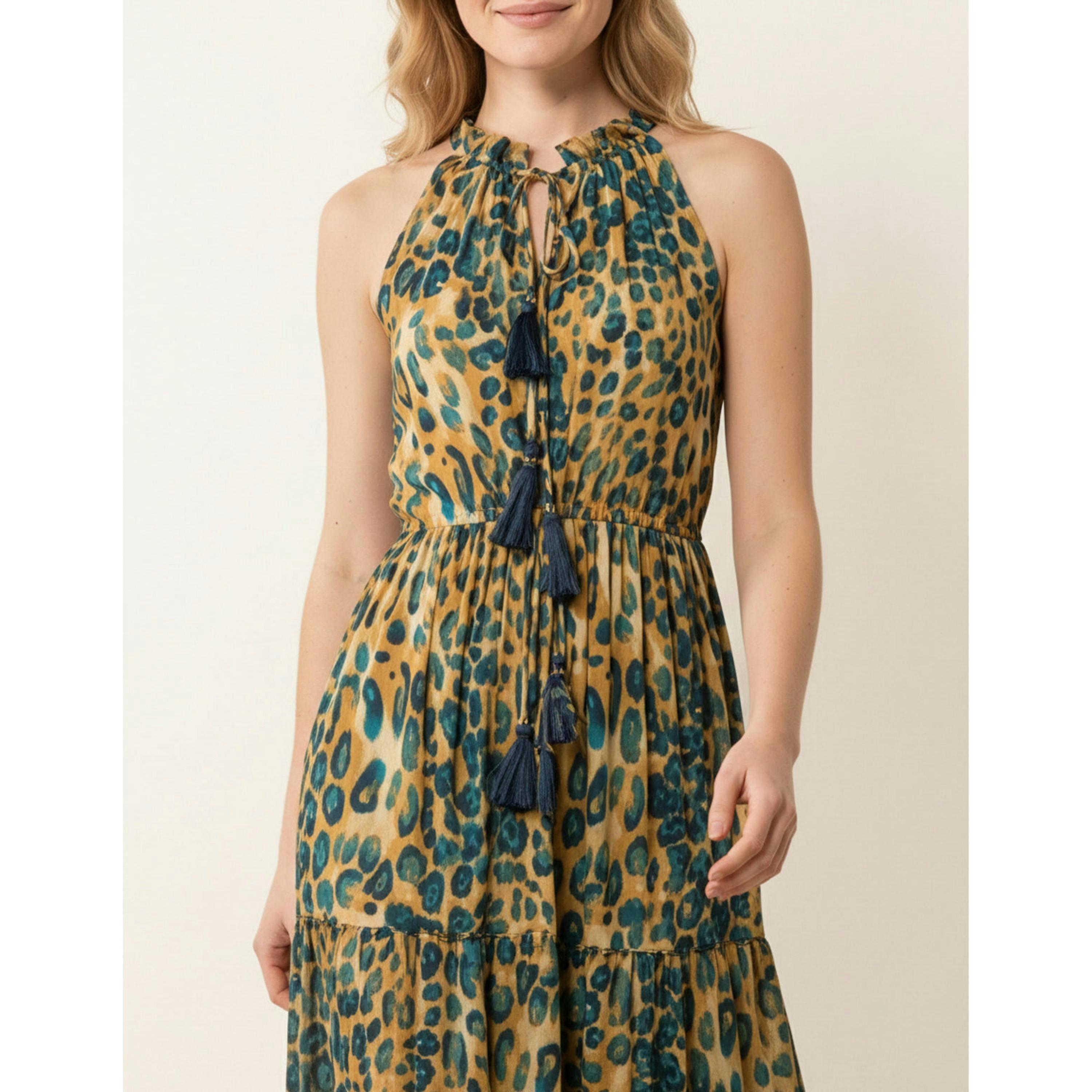 Blue Vanilla Diamante Tiered Tie Front Dress  in Brown , view 3 of 4