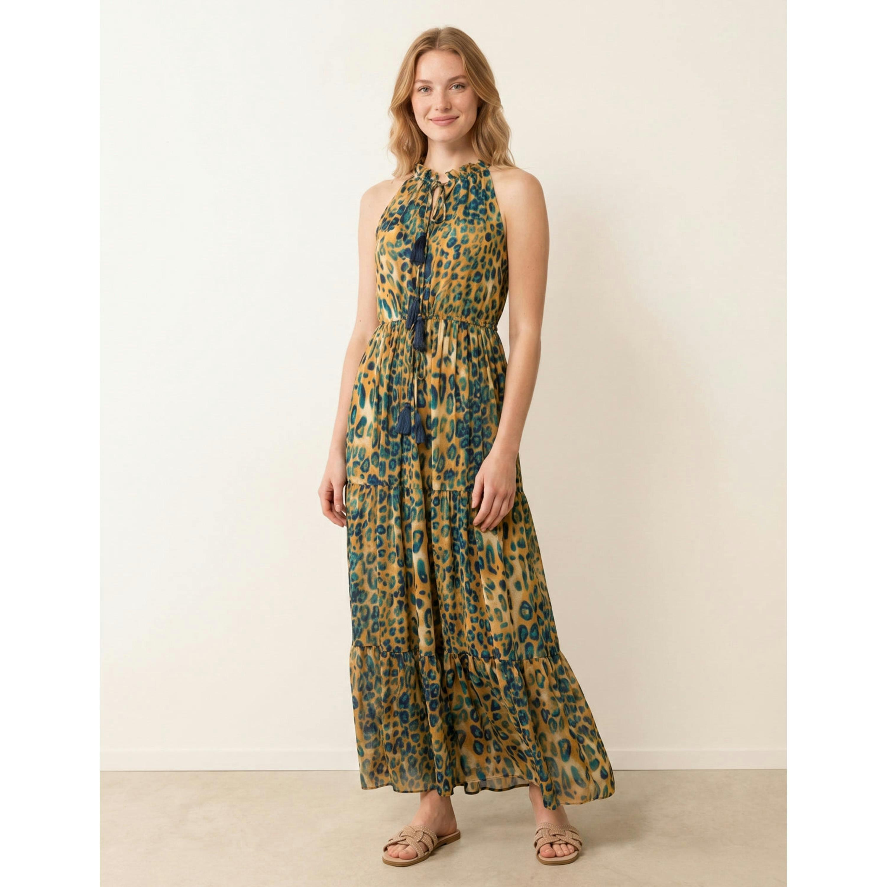 Blue Vanilla Diamante Tiered Tie Front Dress  in Brown , view 4 of 4