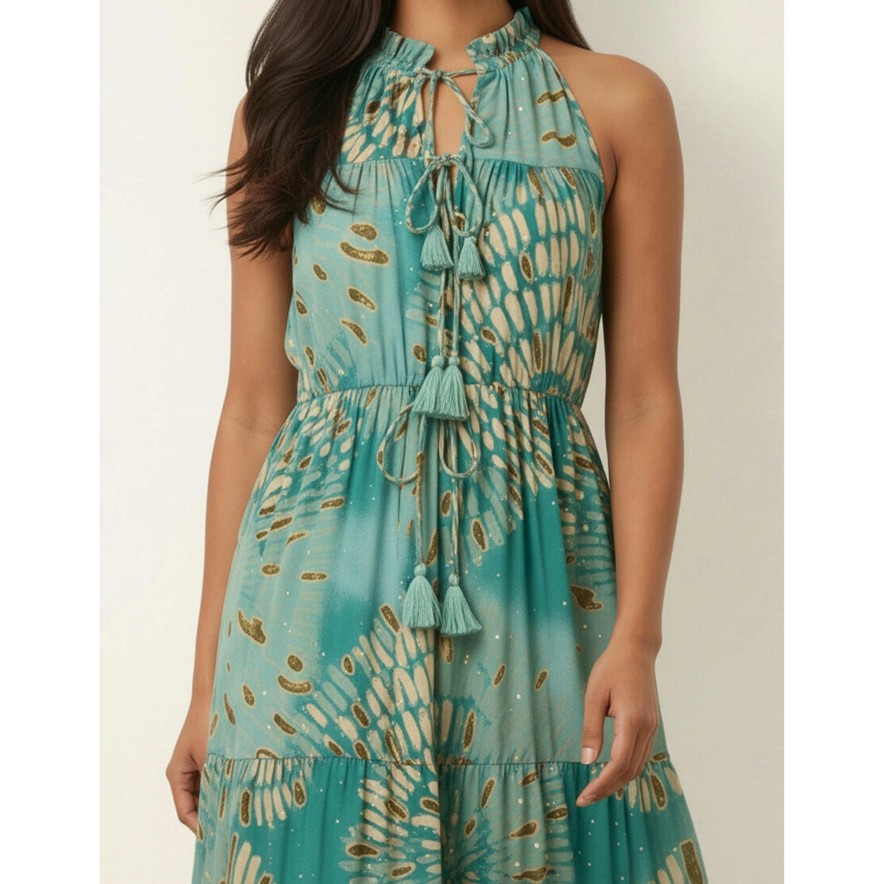 Blue Vanilla Diamante Tiered Tie Front Dress  in Blue , view 2 of 4