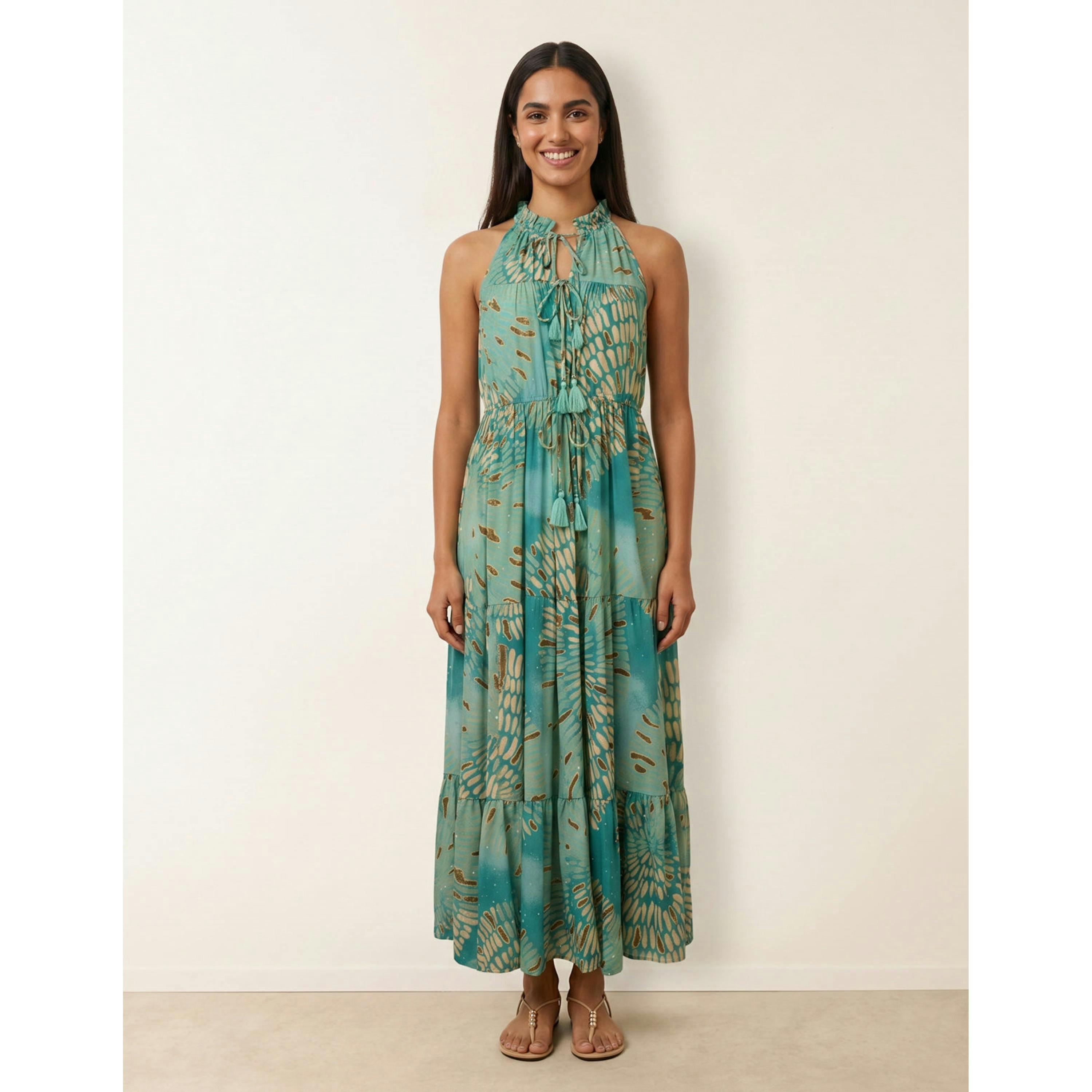 Blue Vanilla Diamante Tiered Tie Front Dress  in Blue , view 3 of 4