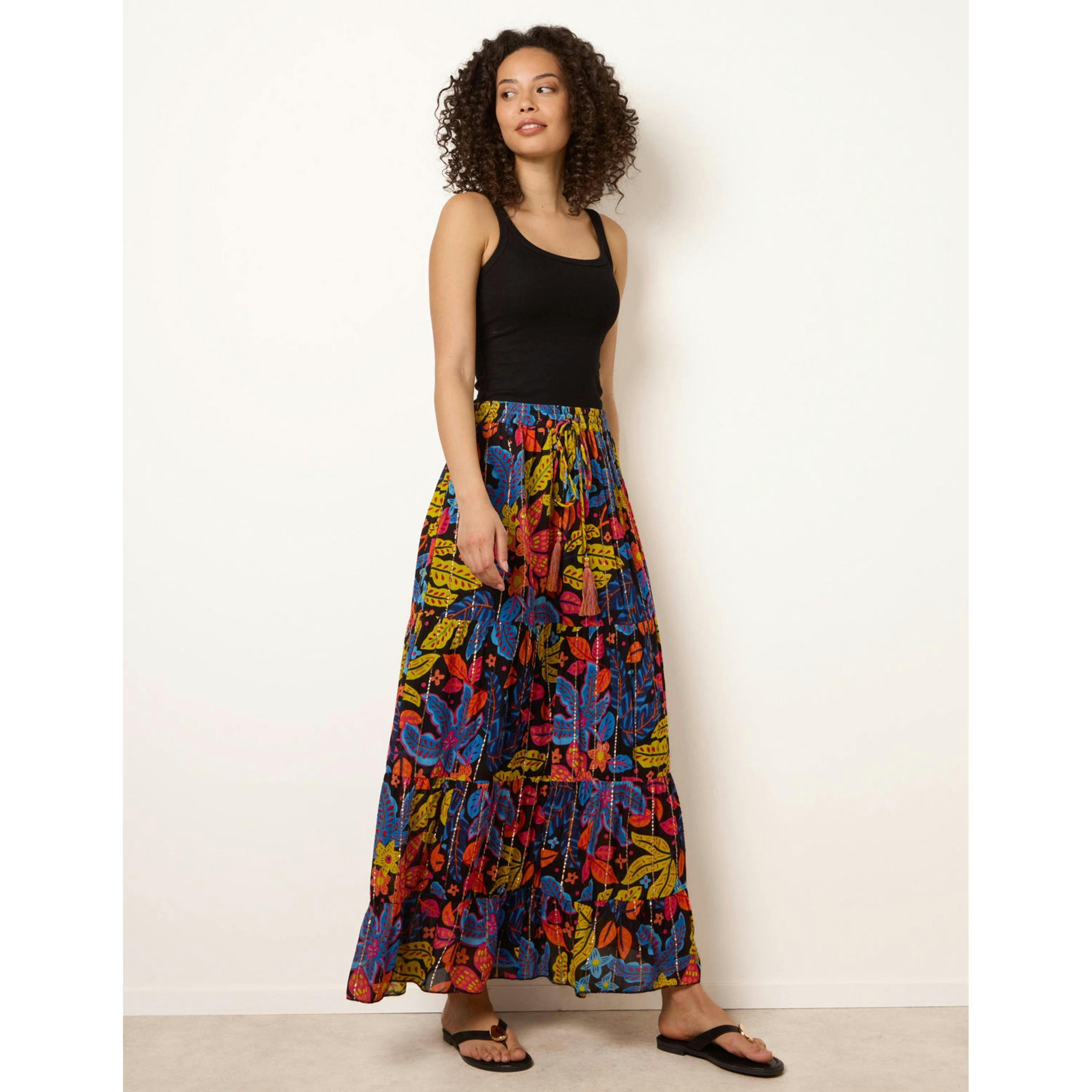 Blue Vanilla Tiered Bright Maxi Skirt  in Black , view 1 of 4