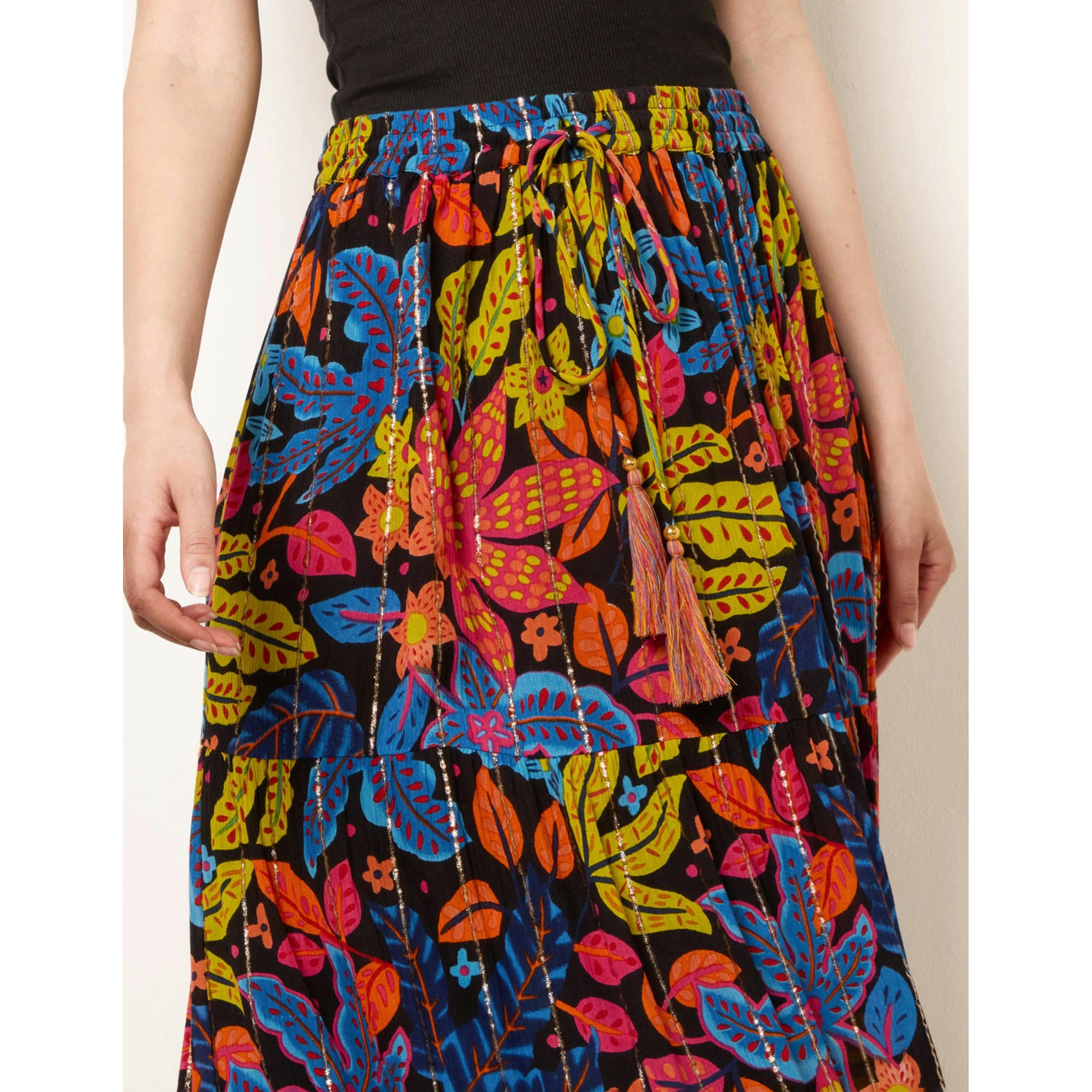 Blue Vanilla Tiered Bright Maxi Skirt  in Black , view 3 of 4