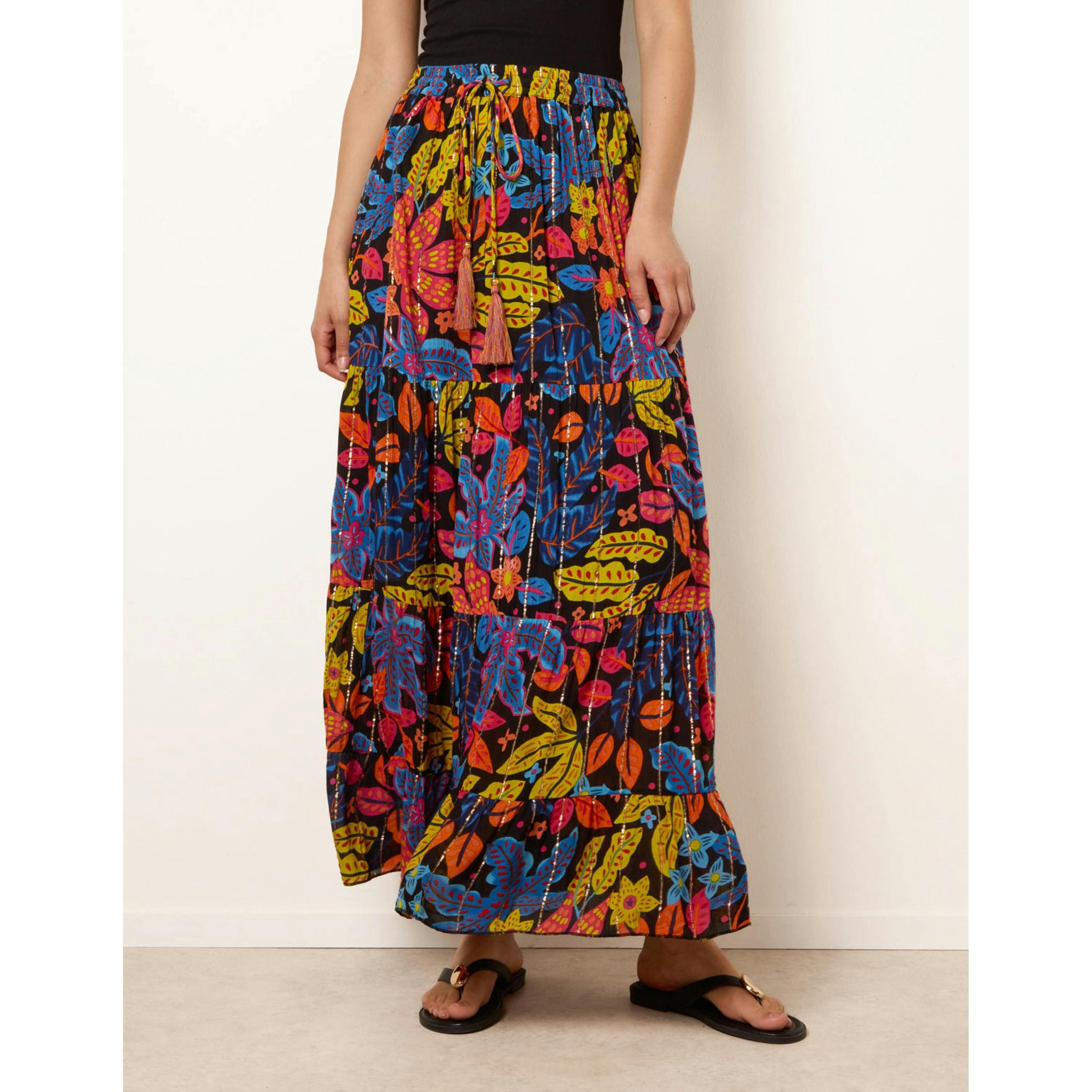 Blue Vanilla Tiered Bright Maxi Skirt  in Black , view 4 of 4