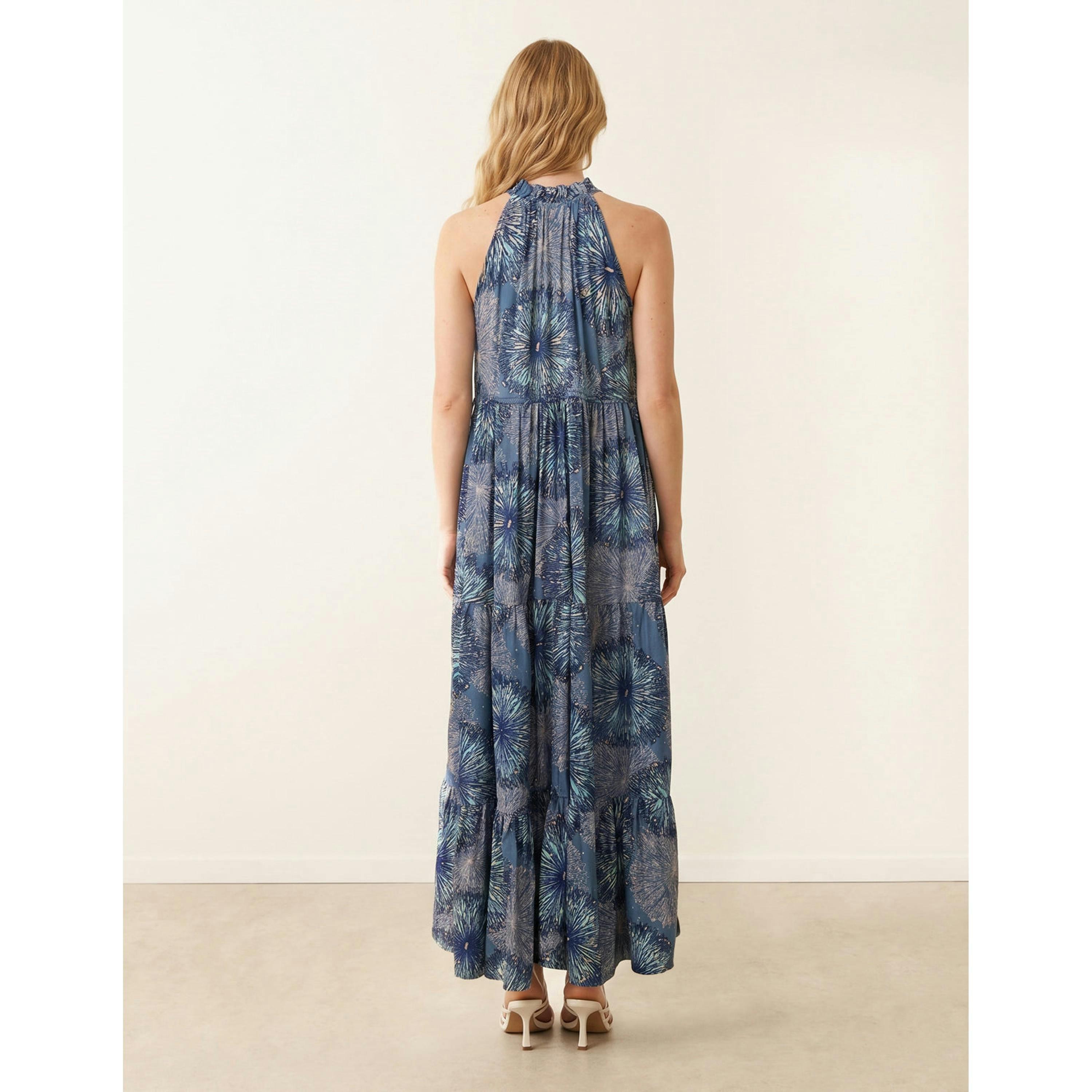 Blue Vanilla Tiered Tie Front Dress  in Blue , view 2 of 4