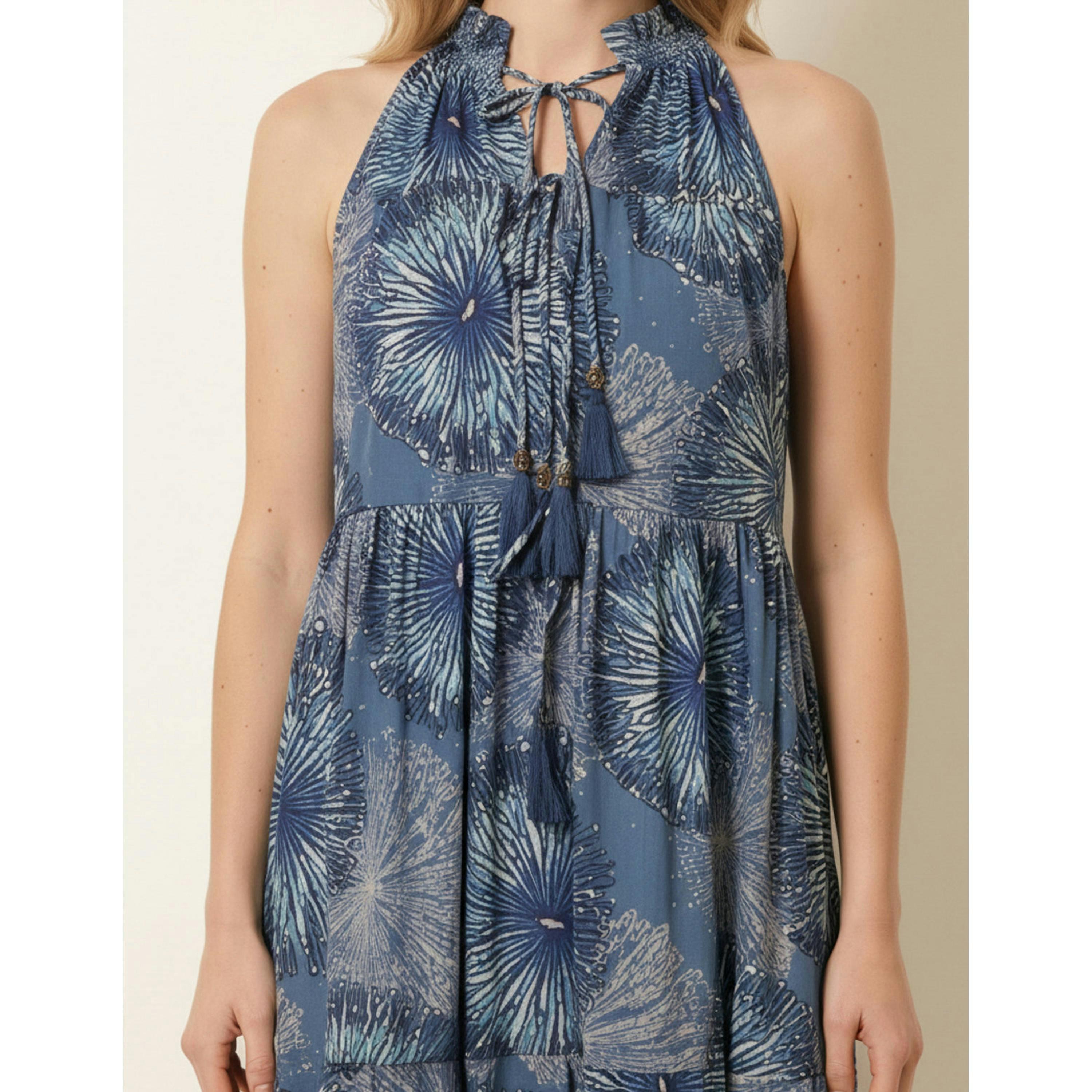 Blue Vanilla Tiered Tie Front Dress  in Blue , view 3 of 4
