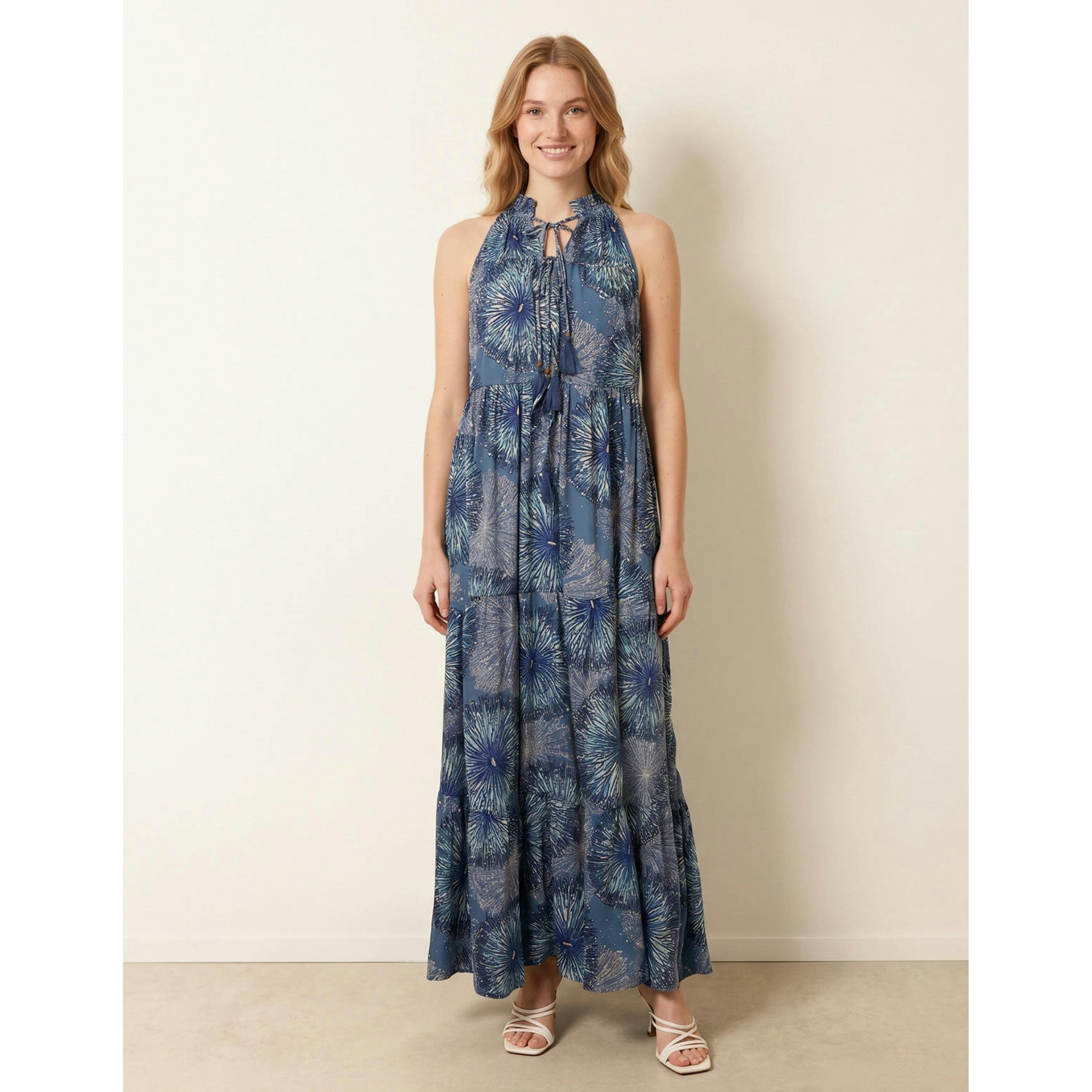 Blue Vanilla Tiered Tie Front Dress  in Blue , view 4 of 4