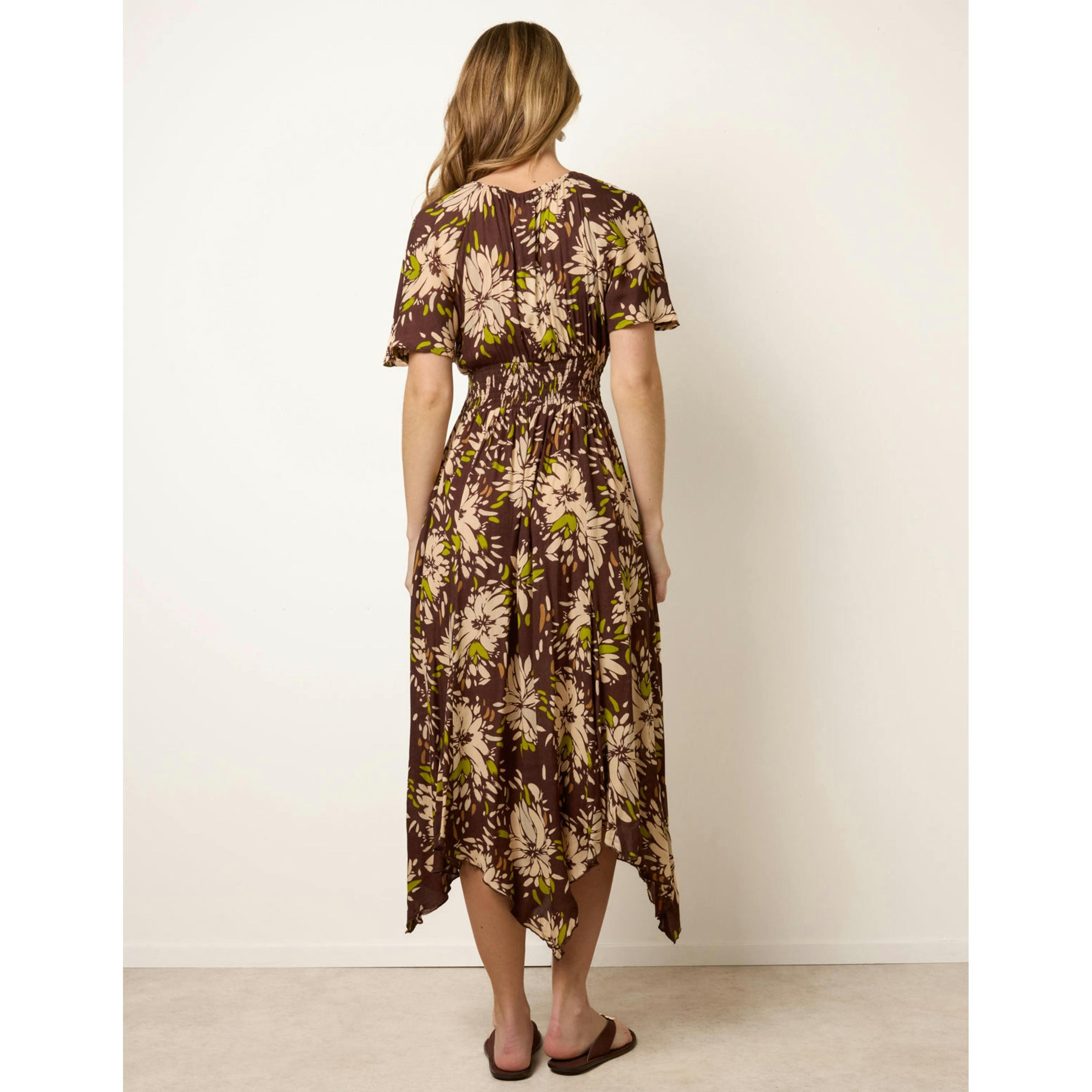 Blue Vanilla Shirred Waist Hanky Hem Dress  in Brown , view 2 of 4