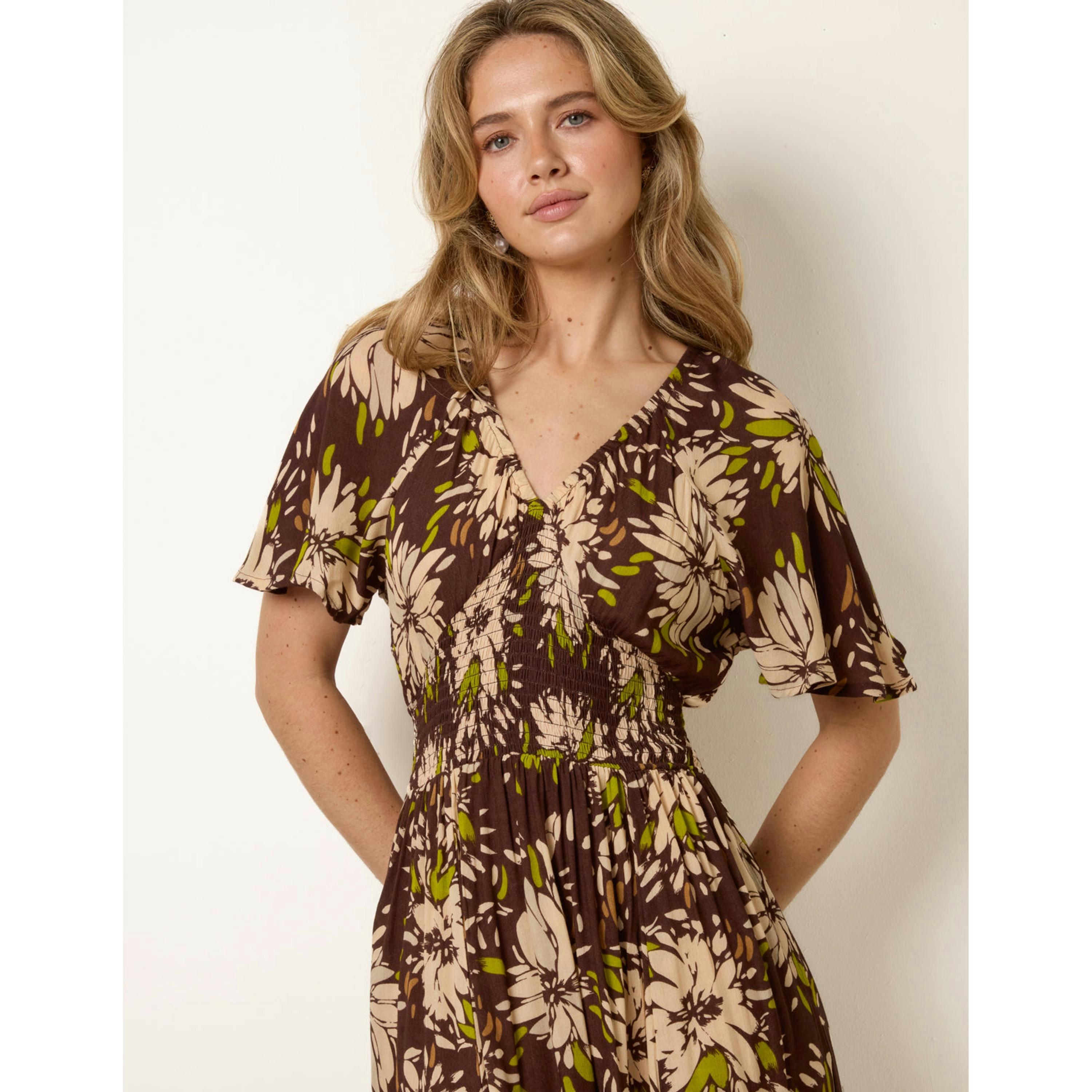 Blue Vanilla Shirred Waist Hanky Hem Dress  in Brown , view 3 of 4
