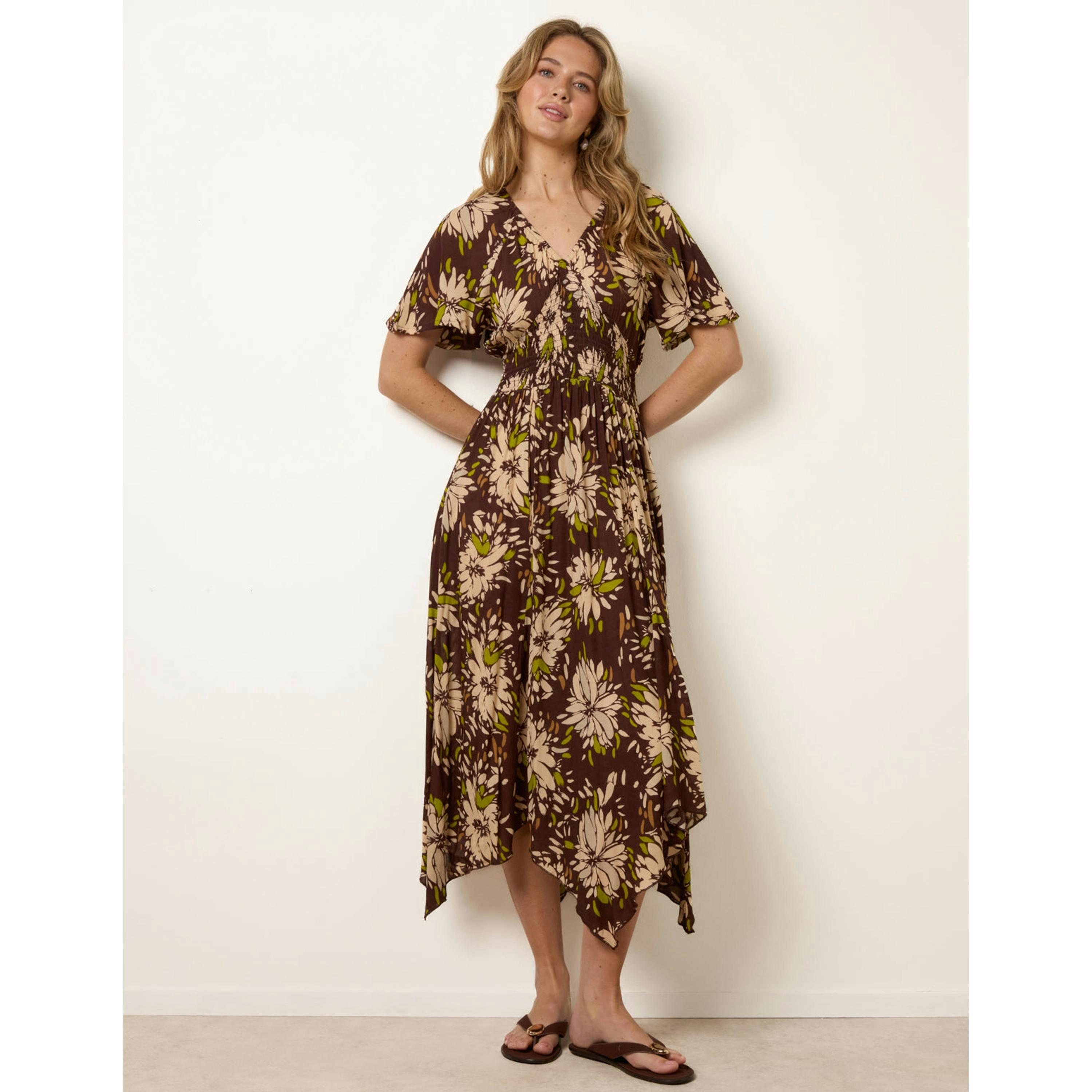 Blue Vanilla Shirred Waist Hanky Hem Dress  in Brown , view 4 of 4