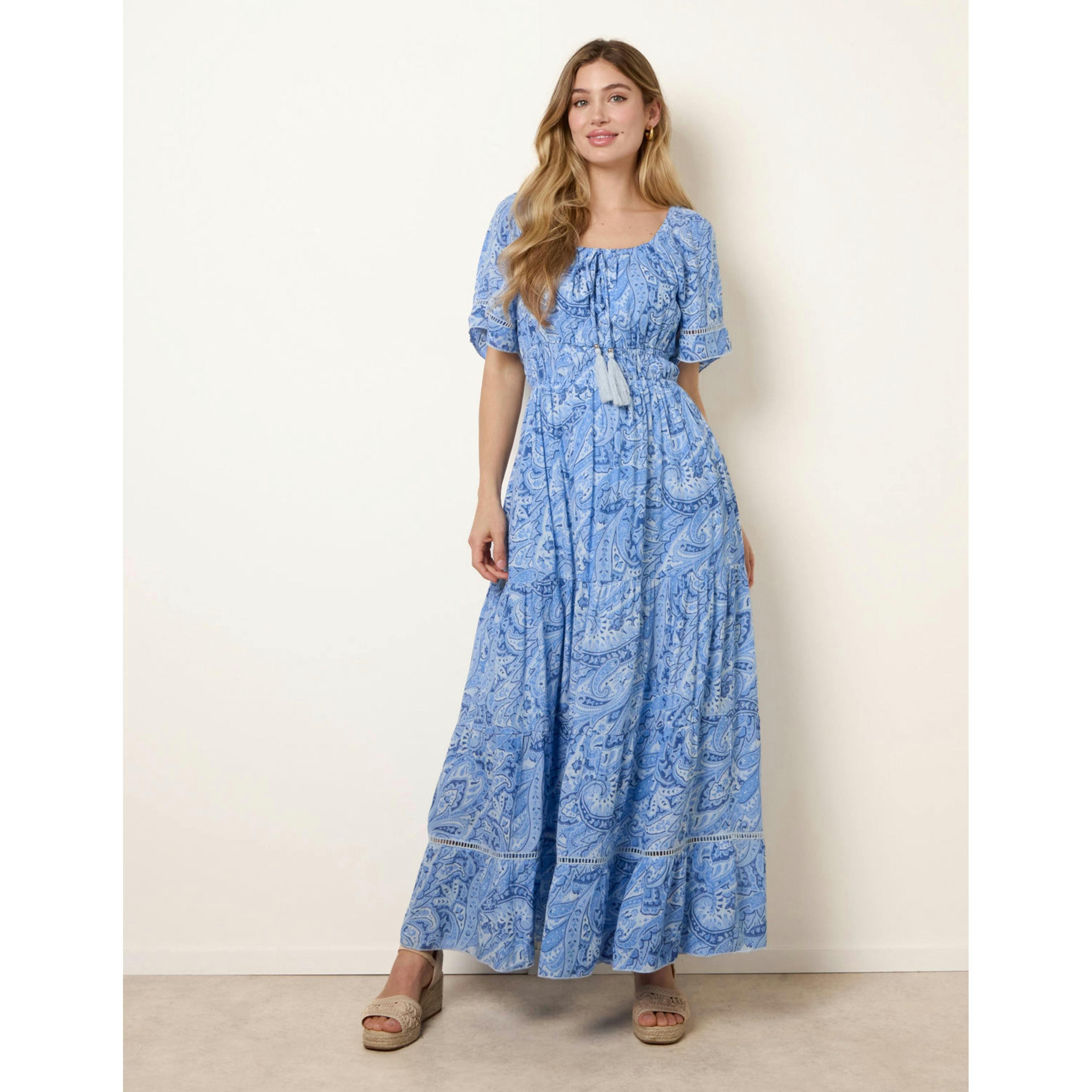 Blue Vanilla Ladder Trim Detailing Bardot Dress  in Blue , view 1 of 4