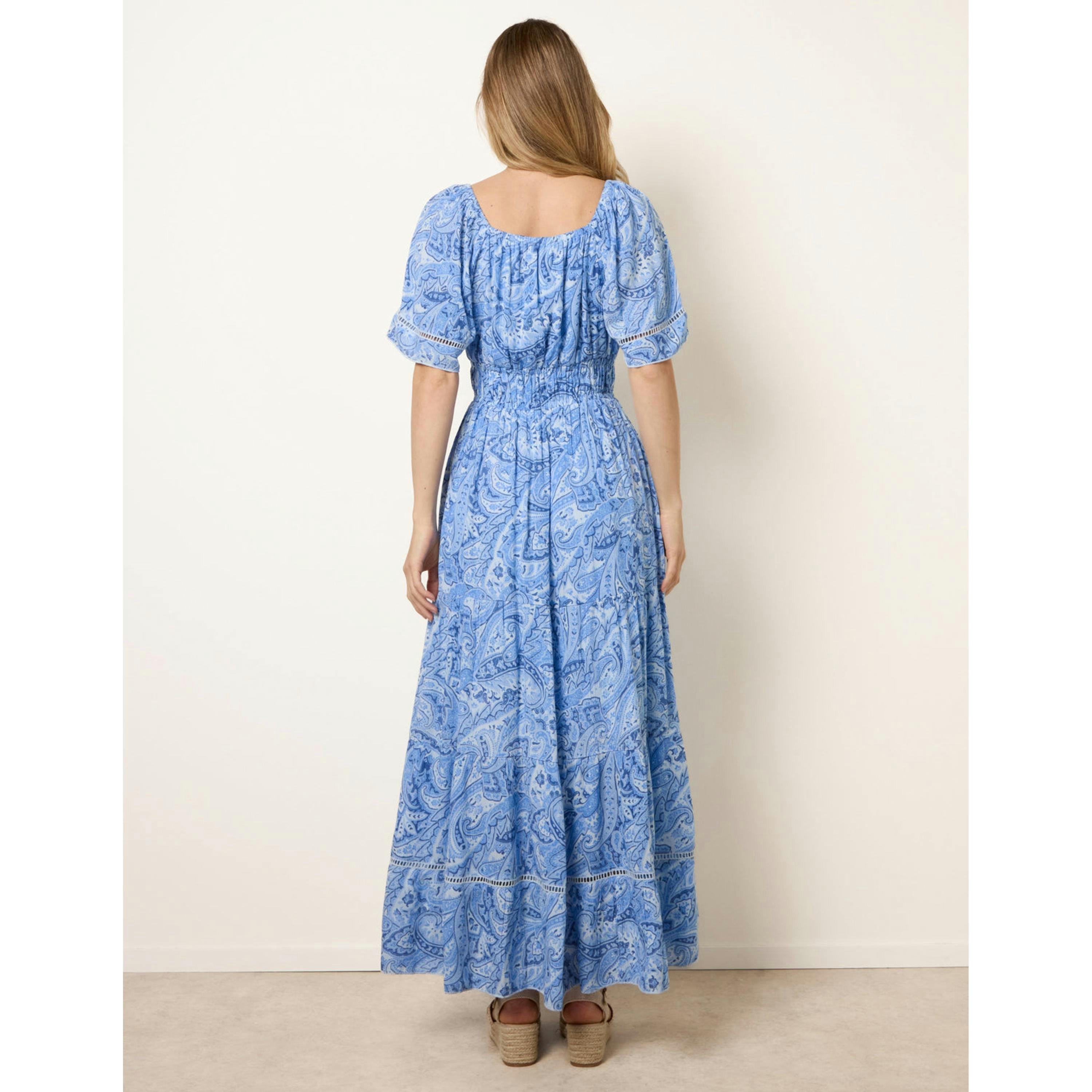 Blue Vanilla Ladder Trim Detailing Bardot Dress  in Blue , view 2 of 4