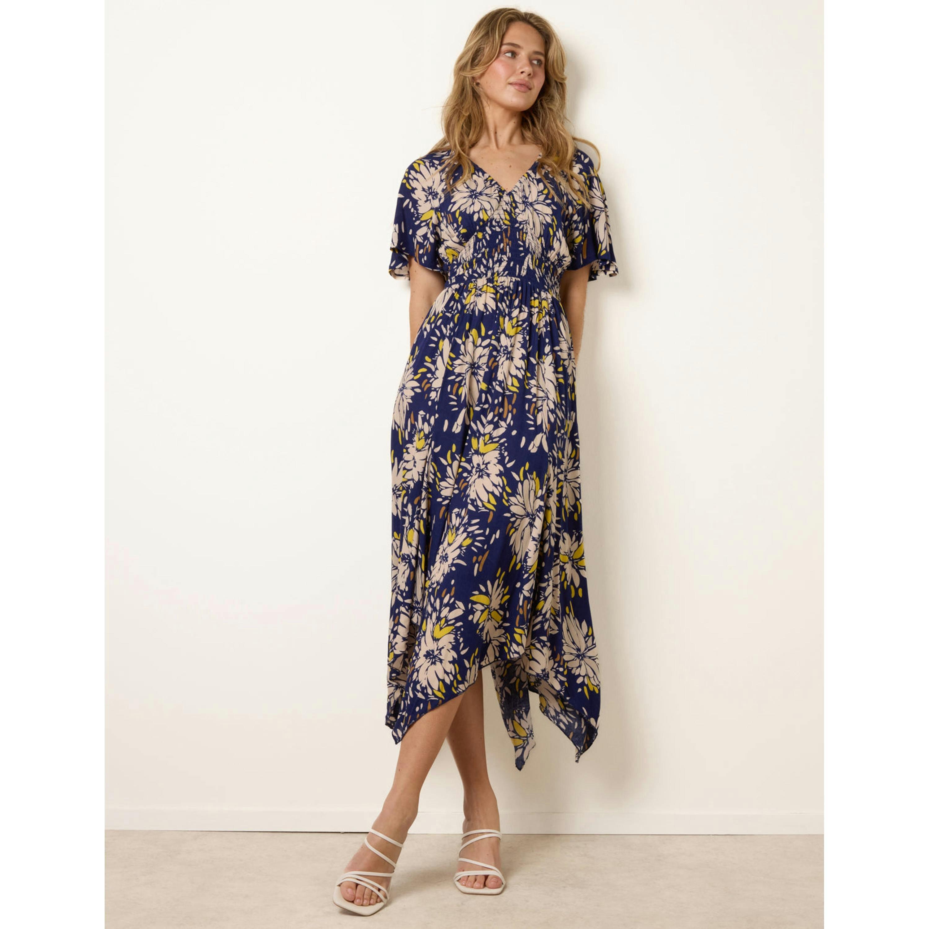 Blue Vanilla Shirred Waist Hanky Hem Dress  in Yellow , view 1 of 4