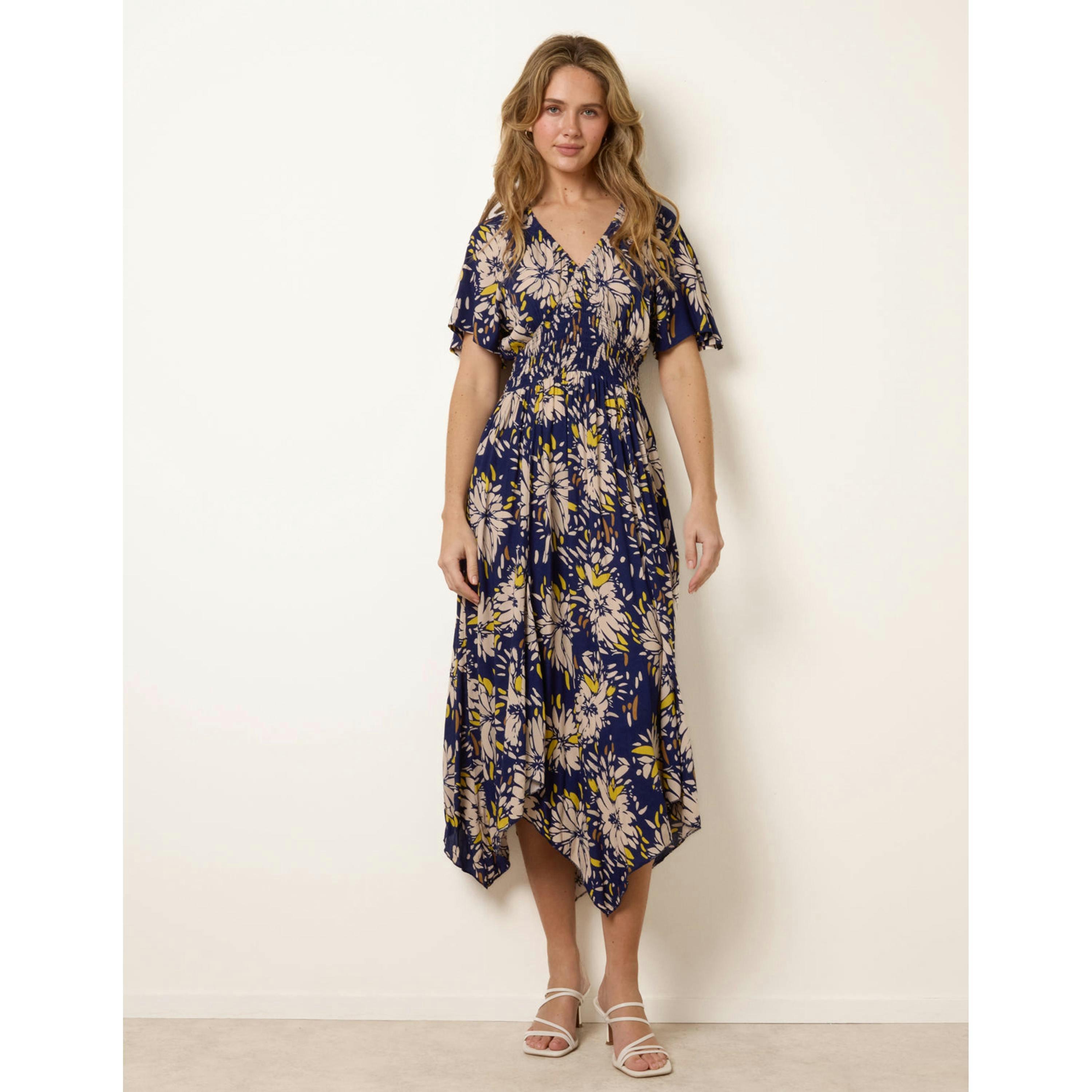 Blue Vanilla Shirred Waist Hanky Hem Dress  in Yellow , view 4 of 4