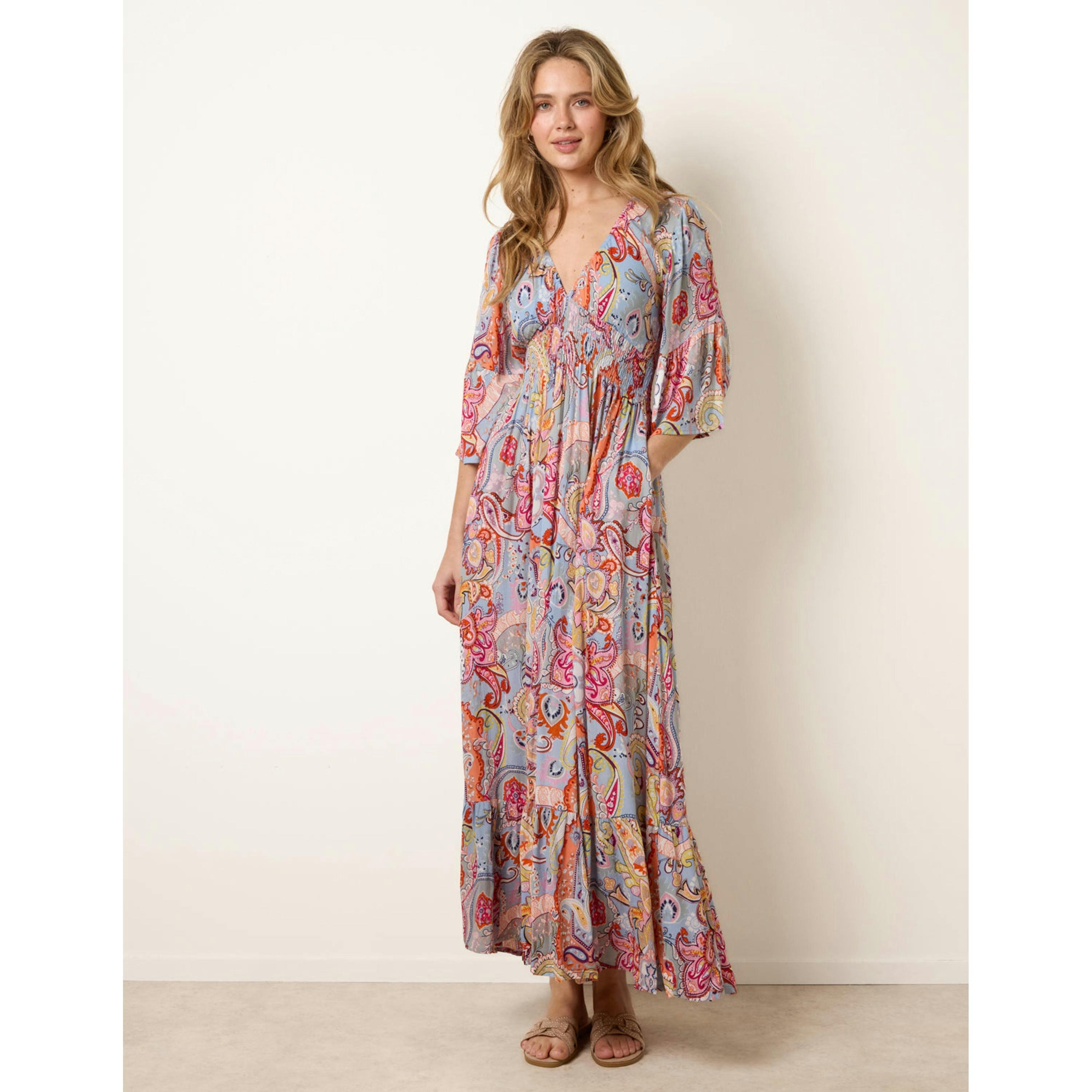 Blue Vanilla Paisley Print V Neck Maxi Dress  in Multicolour , view 1 of 4