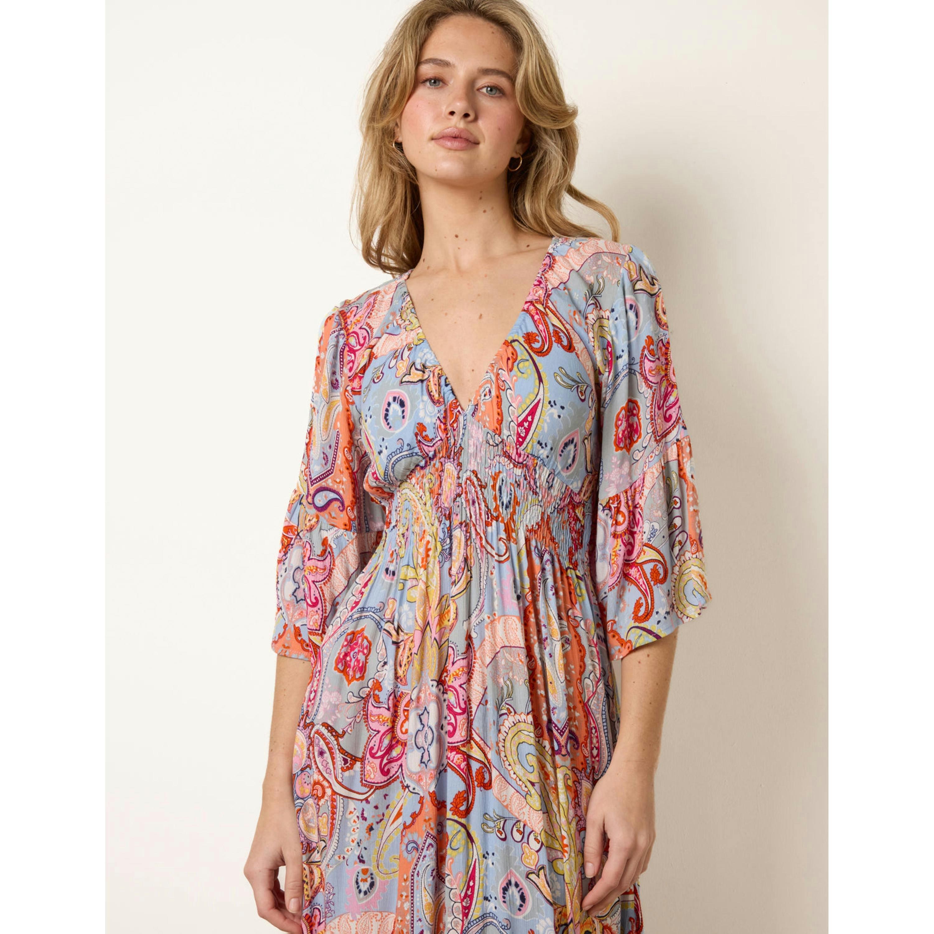 Blue Vanilla Paisley Print V Neck Maxi Dress  in Multicolour , view 3 of 4