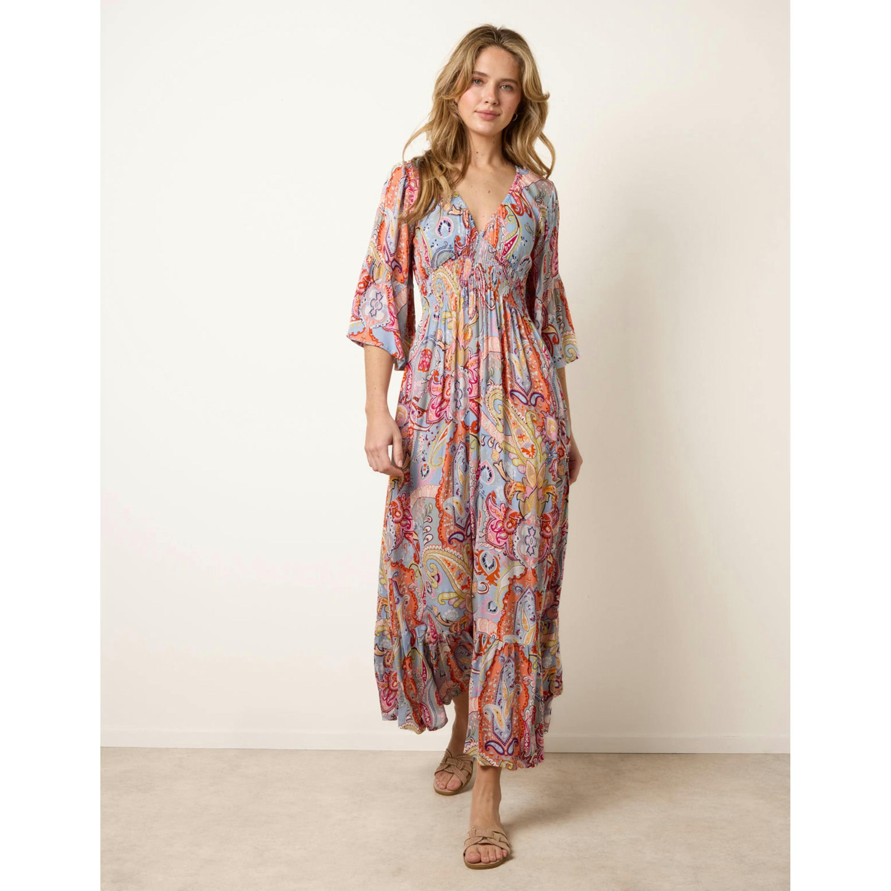 Blue Vanilla Paisley Print V Neck Maxi Dress  in Multicolour , view 4 of 4