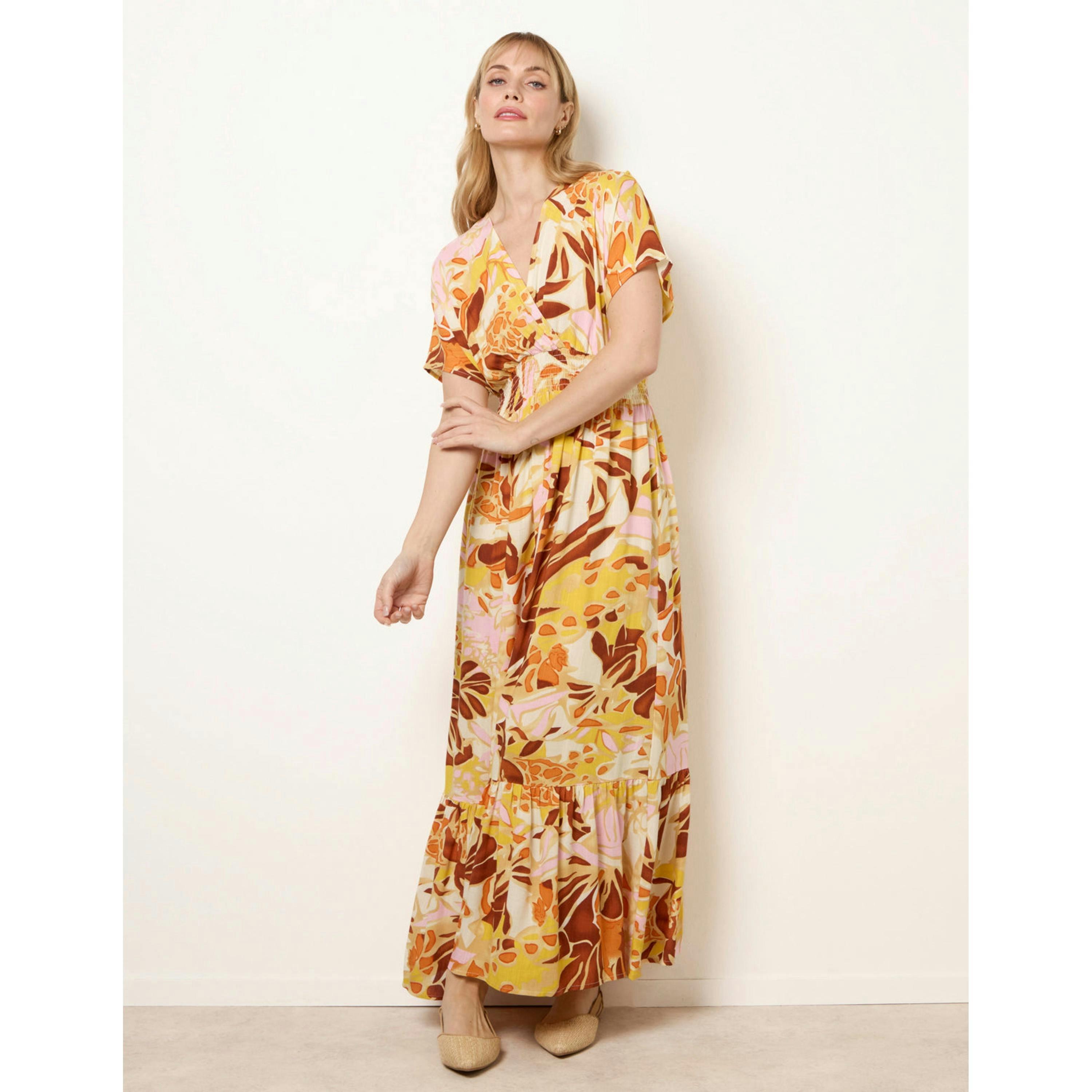 Blue Vanilla Tropical V Front Shirred Waist Maxi Dress  in Multicolour , view 1 of 4