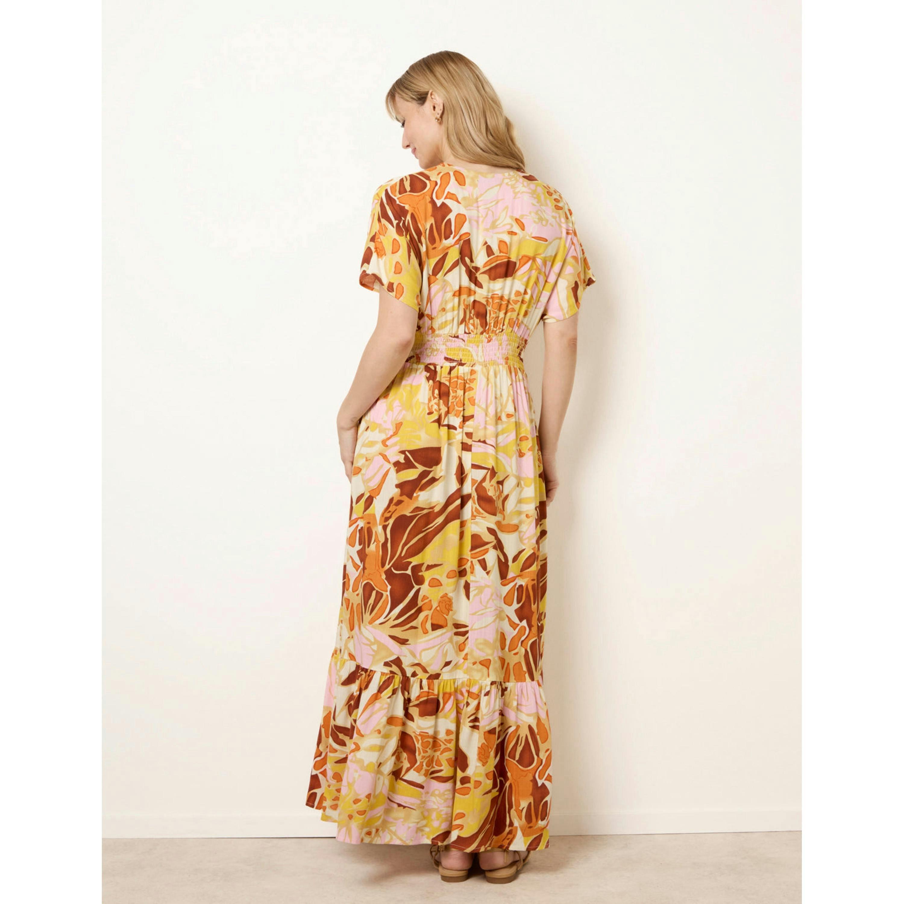 Blue Vanilla Tropical V Front Shirred Waist Maxi Dress  in Multicolour , view 2 of 4