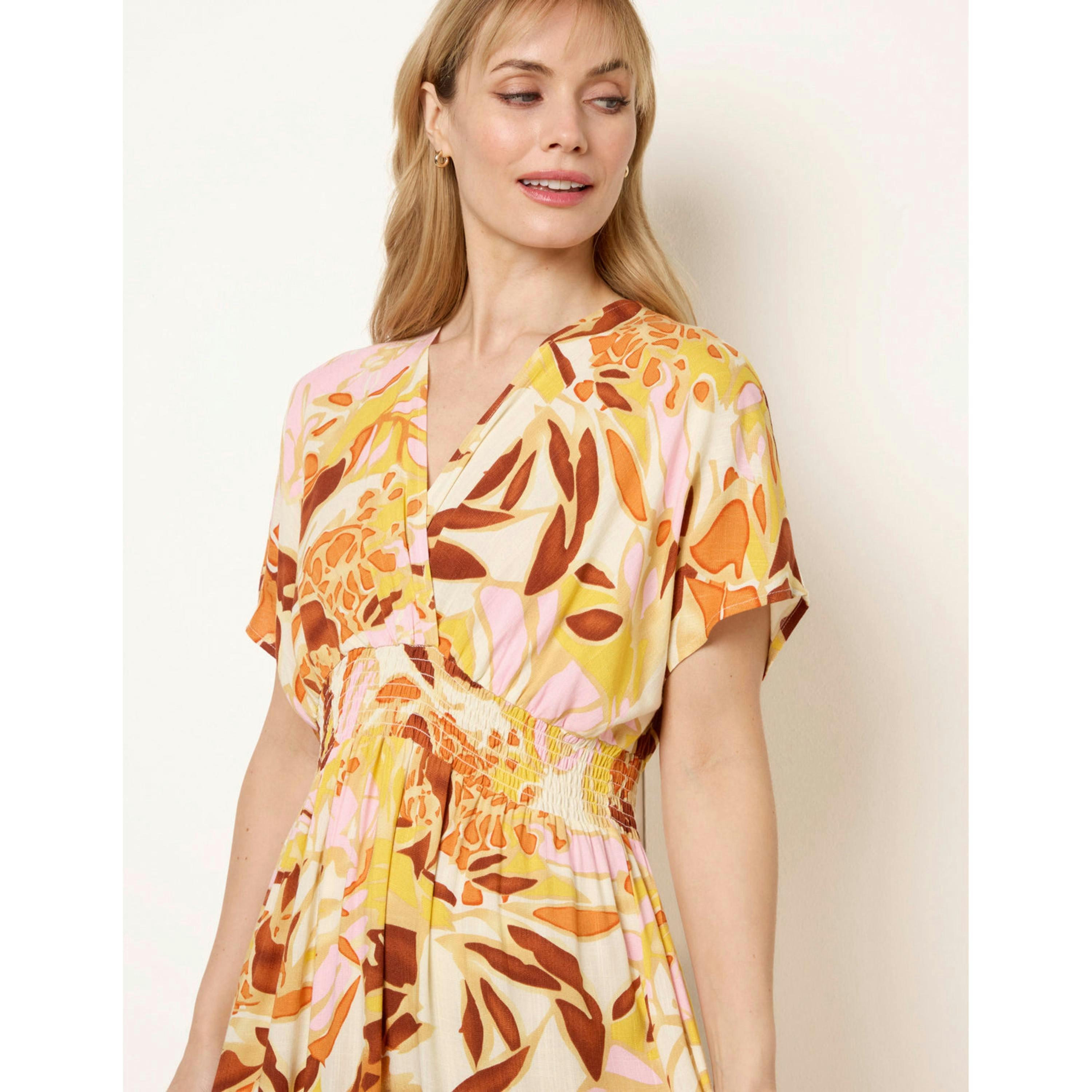 Blue Vanilla Tropical V Front Shirred Waist Maxi Dress  in Multicolour , view 3 of 4
